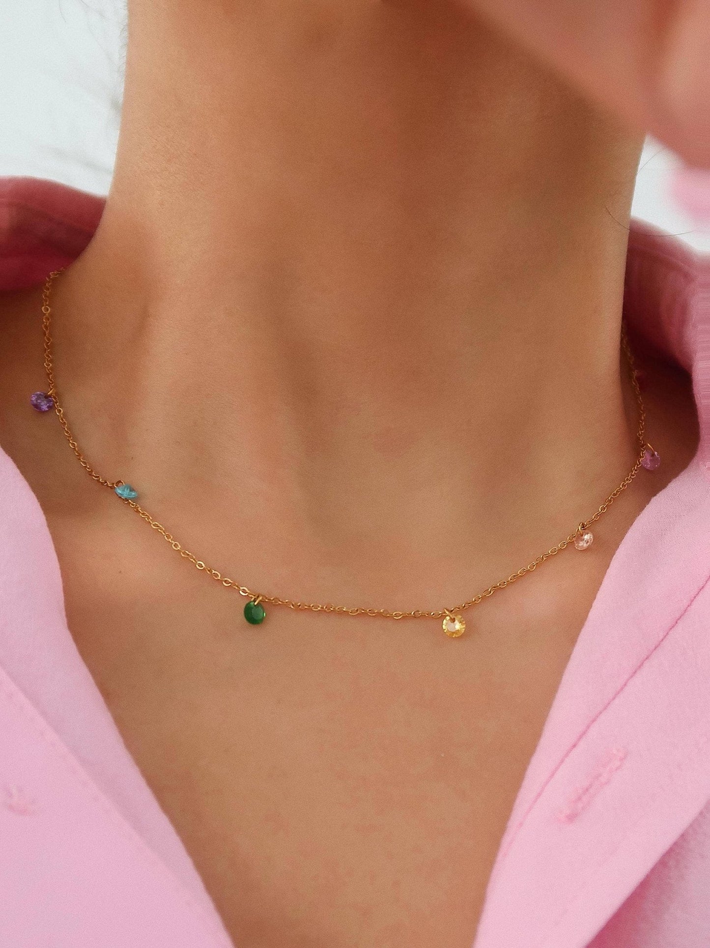 18K Gold Multi-Colored Gem Necklace