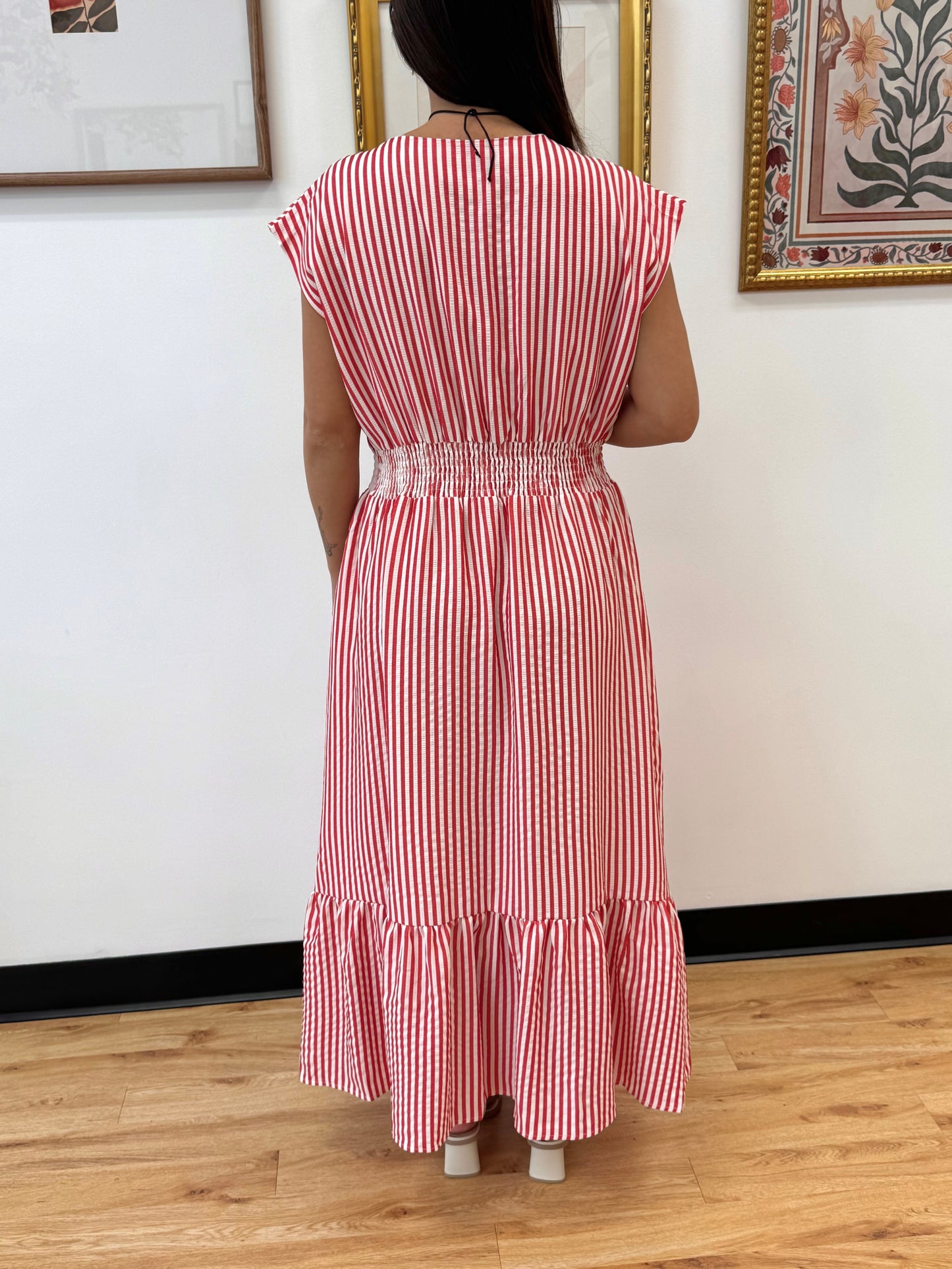 Pleated Waist Stripe Maxi Dress Dress