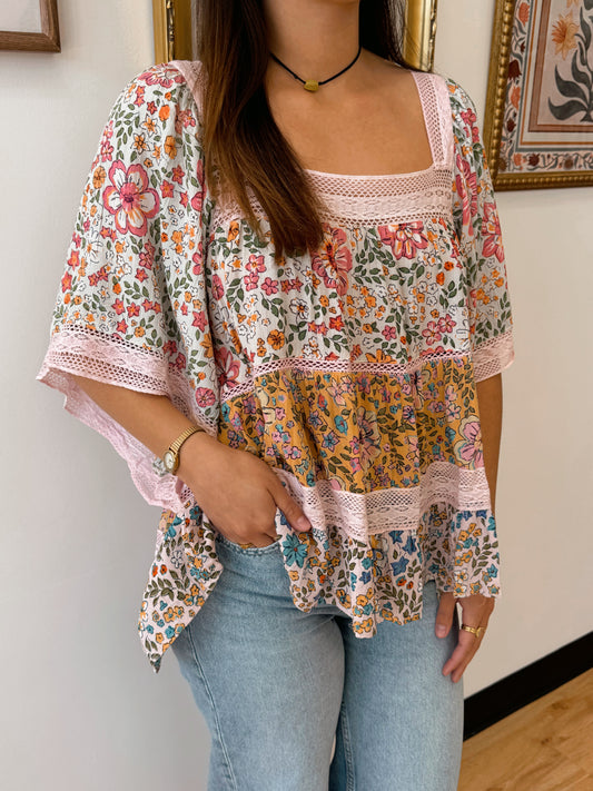 Square Neck Floral Blouse