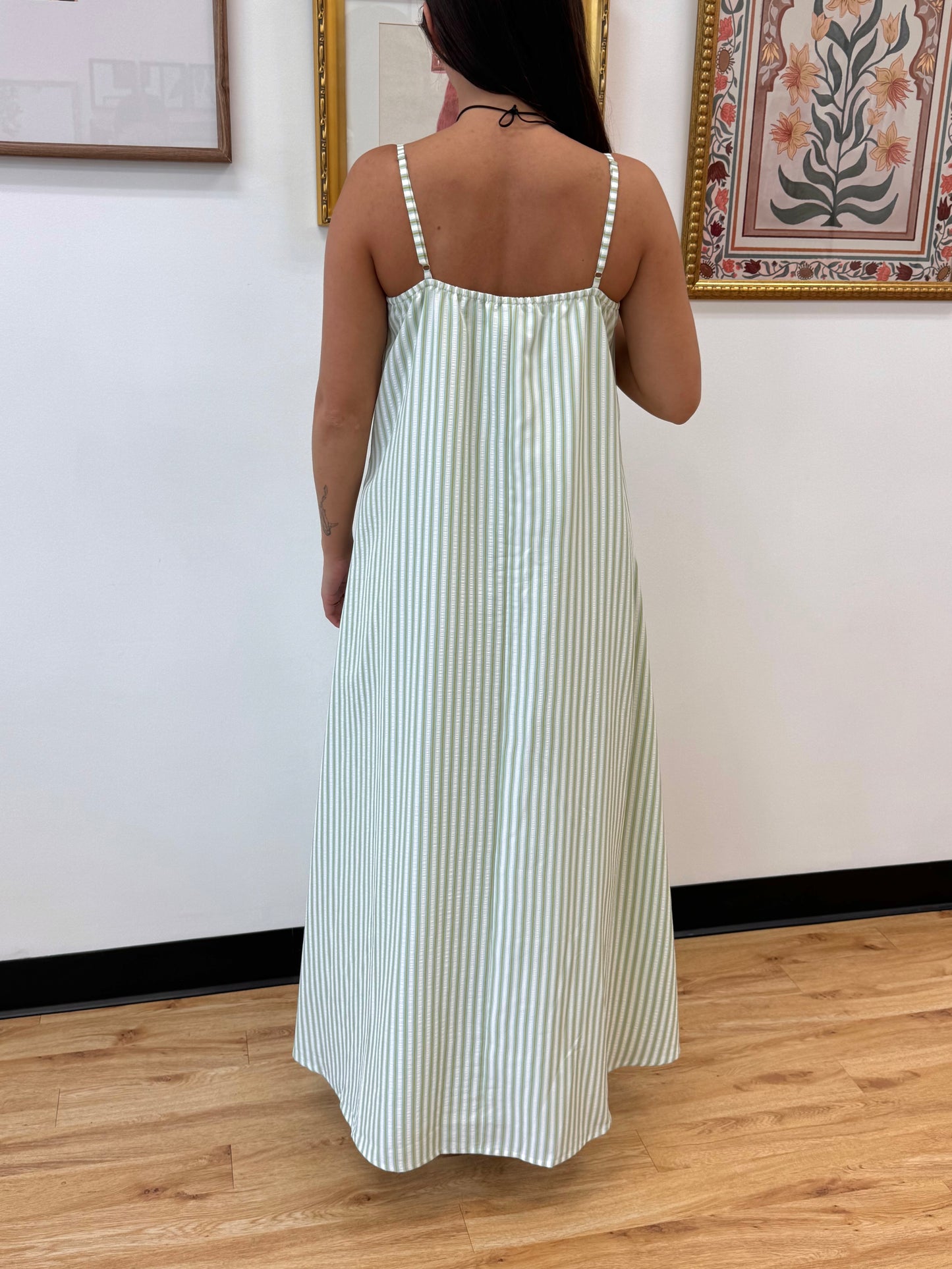 Stripe Print Pleated Maxi Dress Dress