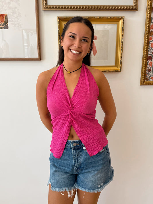 Front Twist Halter Top Shirts & Tops