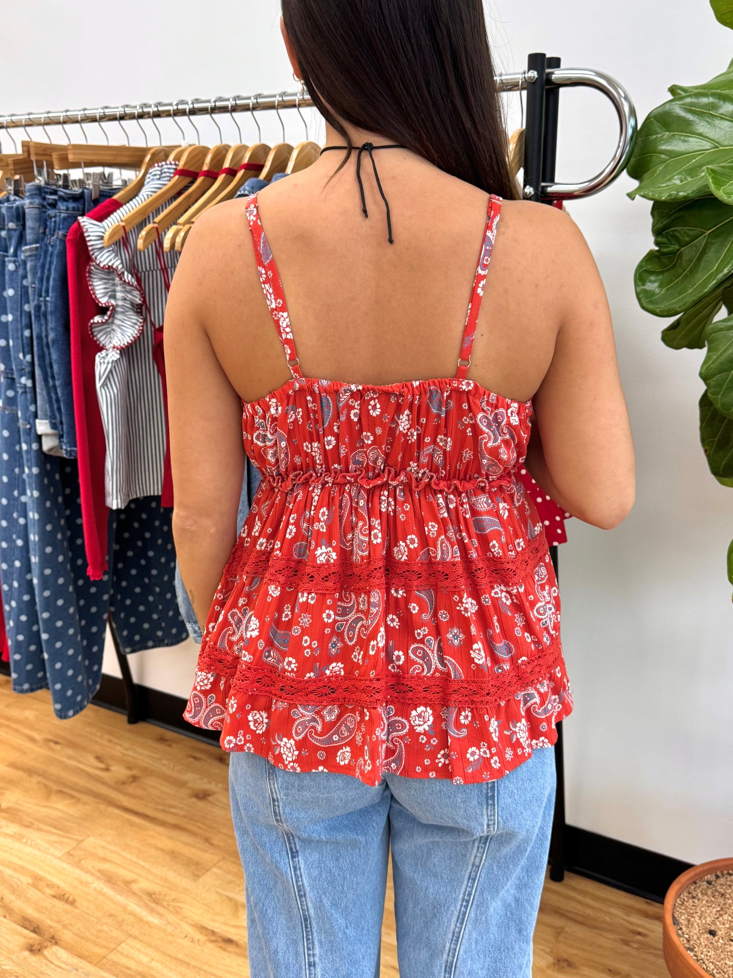Red Paisley Tank Top Shirts & Tops