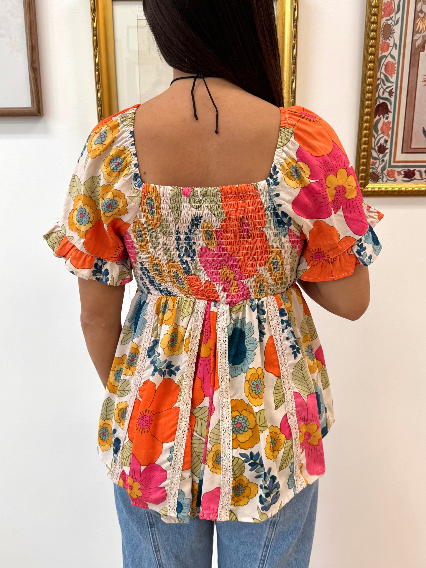 Bright Floral Twist Top Shirts & Tops