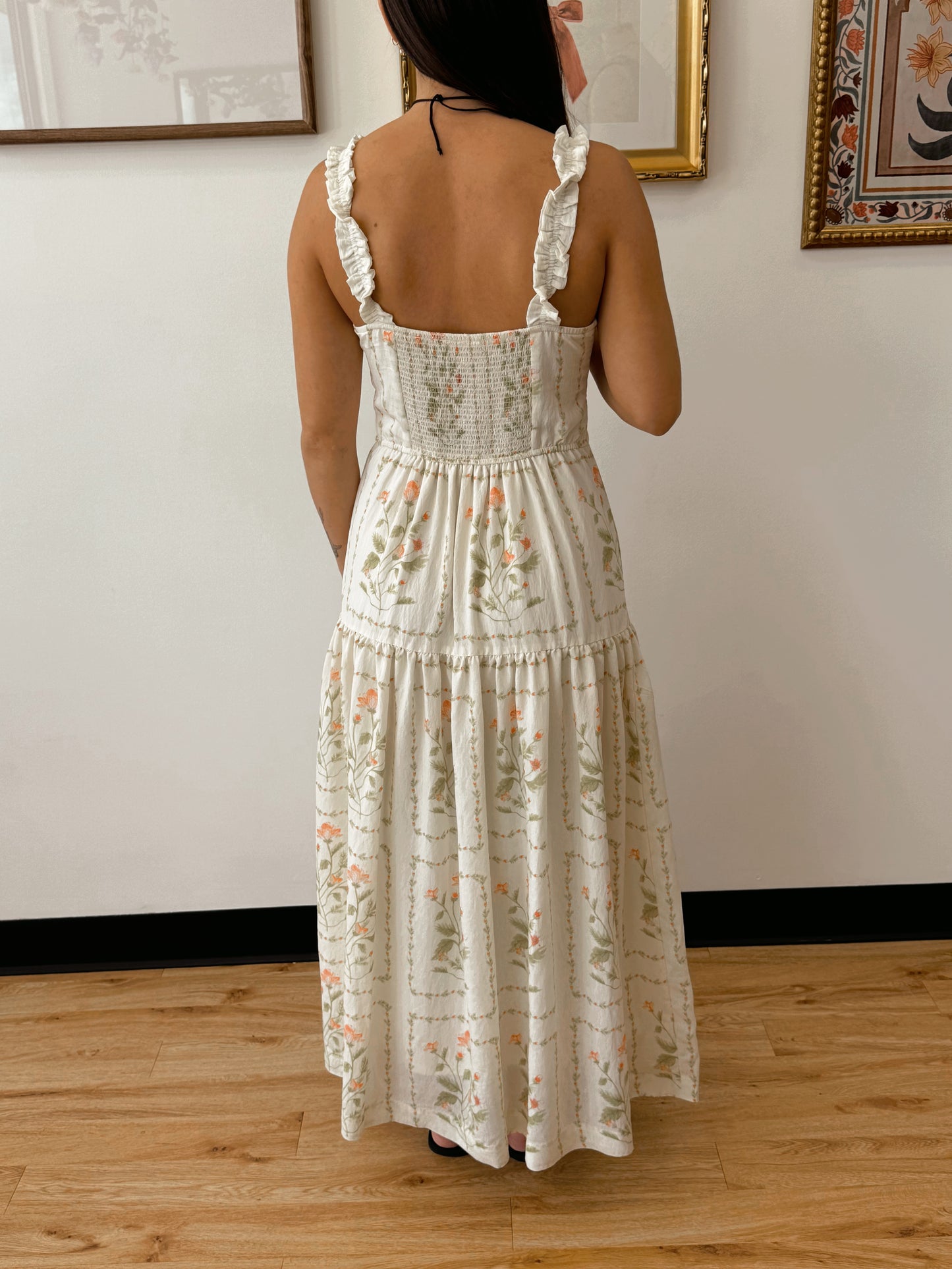 Detailed Floral Pattern Midi Dress Dress