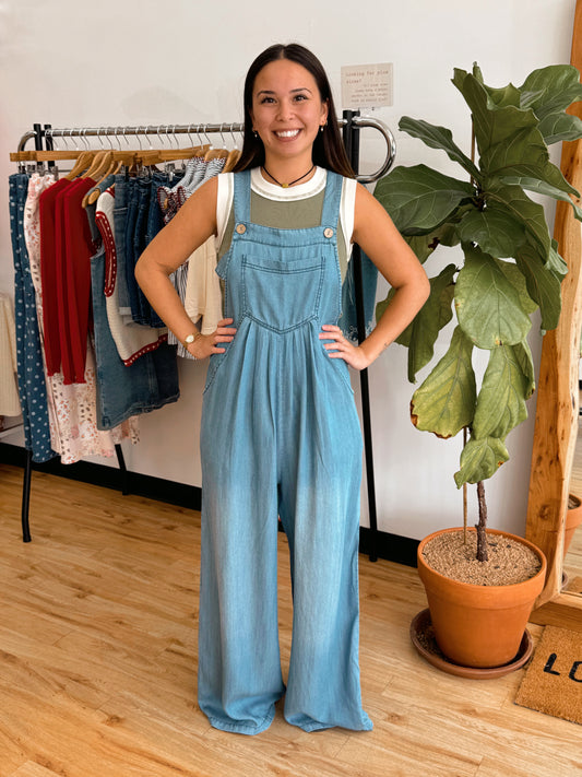 Chambray Wide Leg Jumper Jumpsuit