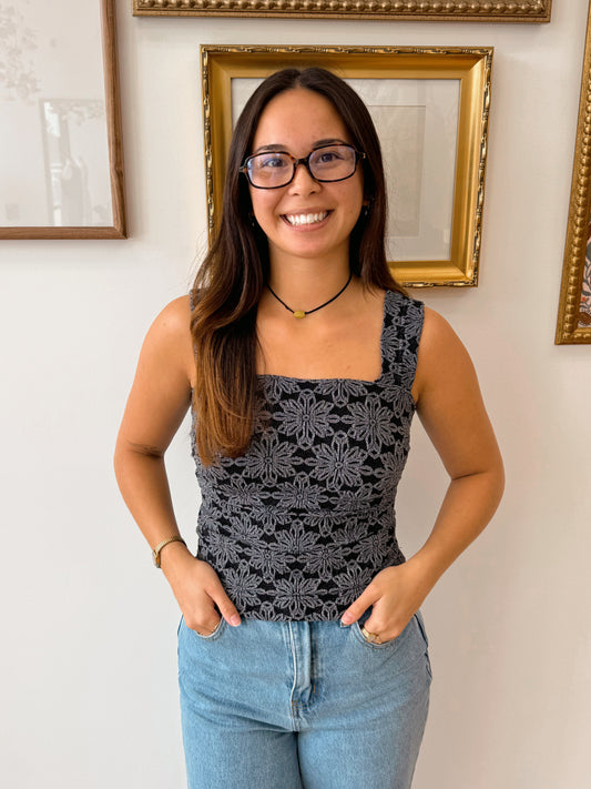 Floral Jacquard Square Neck Top Shirts & Tops