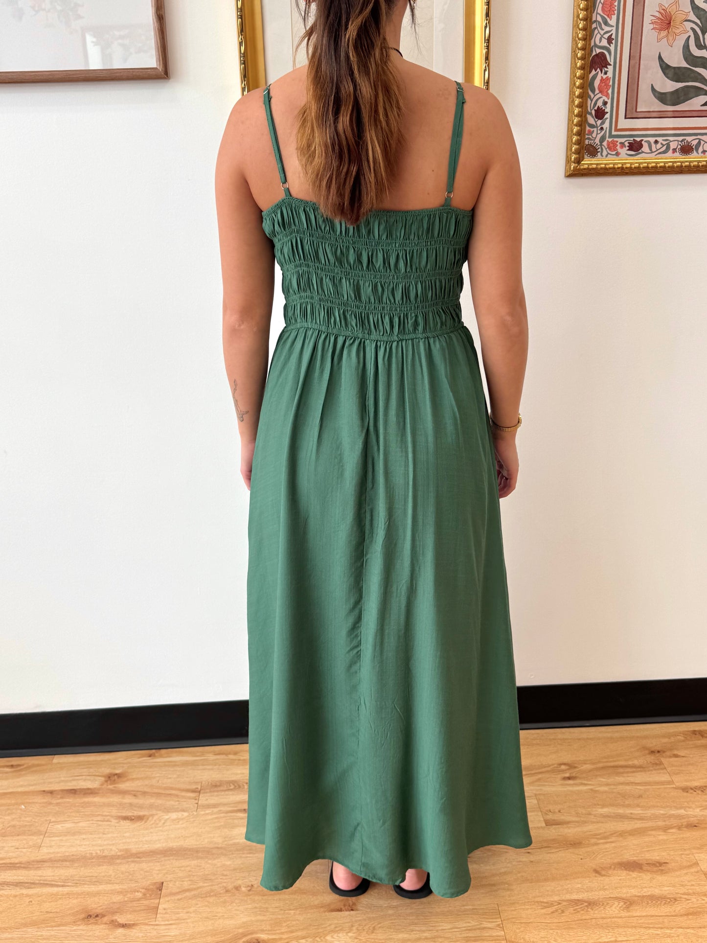 Shirred Bodice Emerald Dress Dress