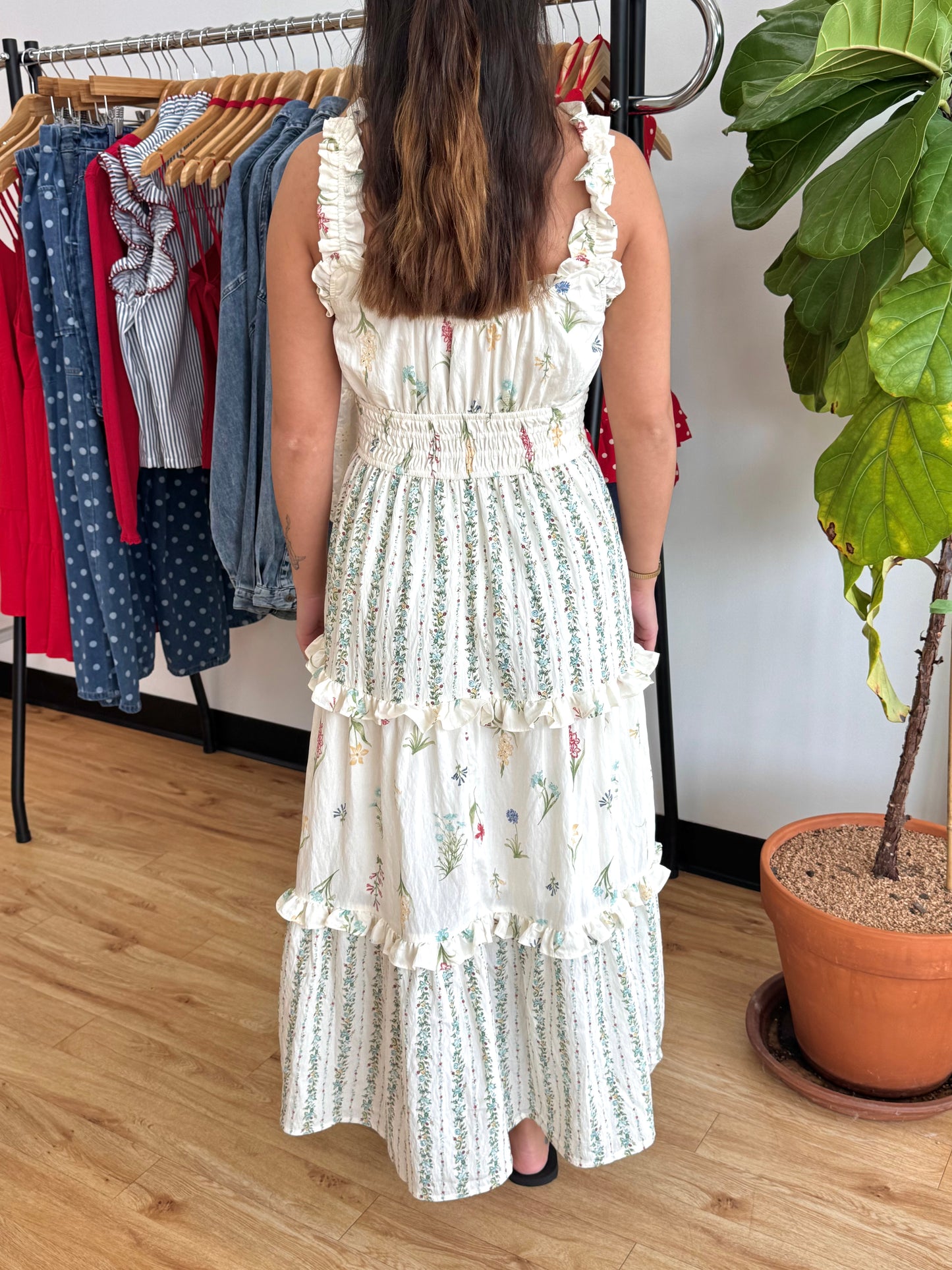 Tiered Floral Color-Block Dress Dress