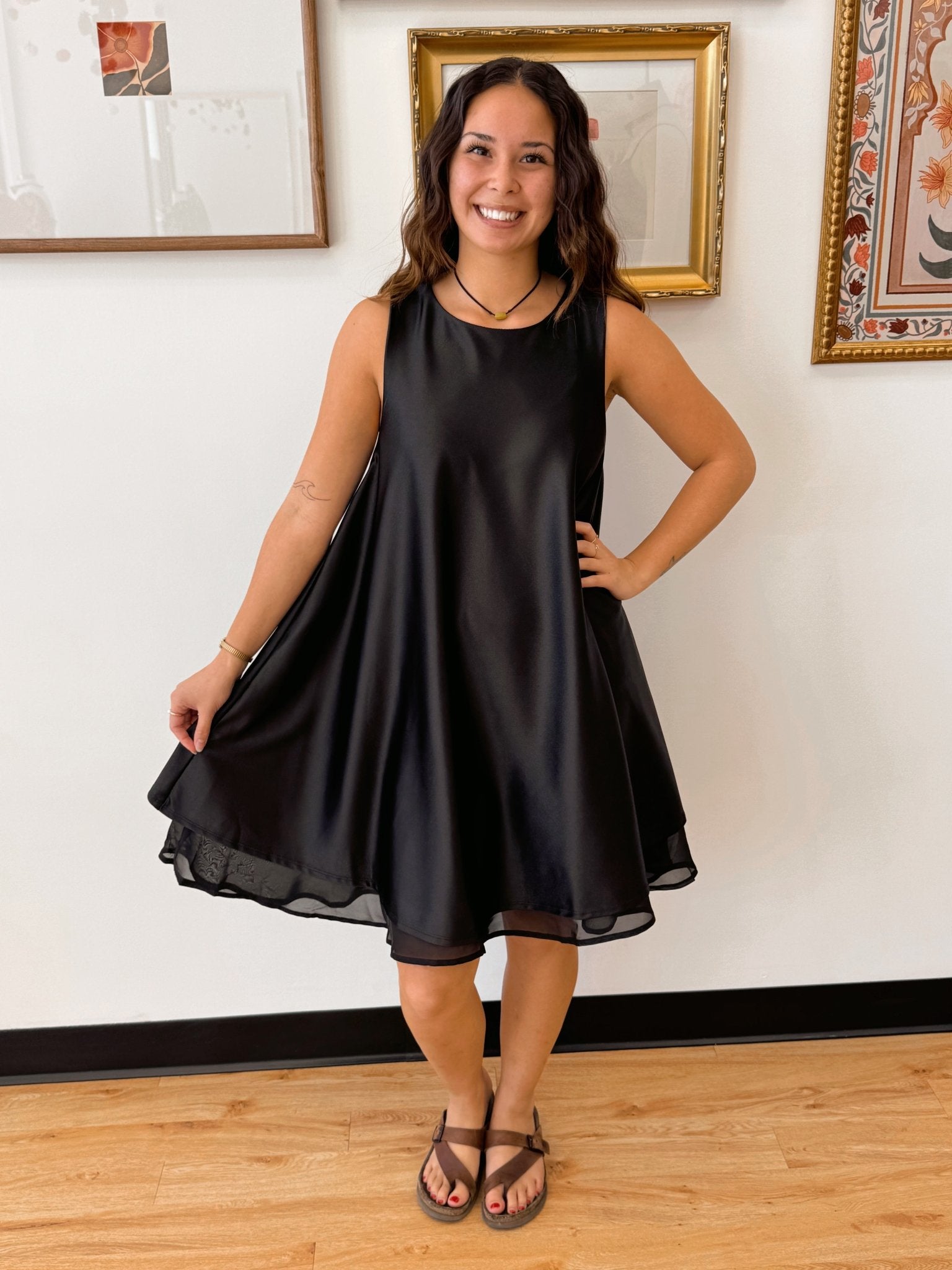 mesh and satin dress Black Satin Mesh Trim Dress Medium