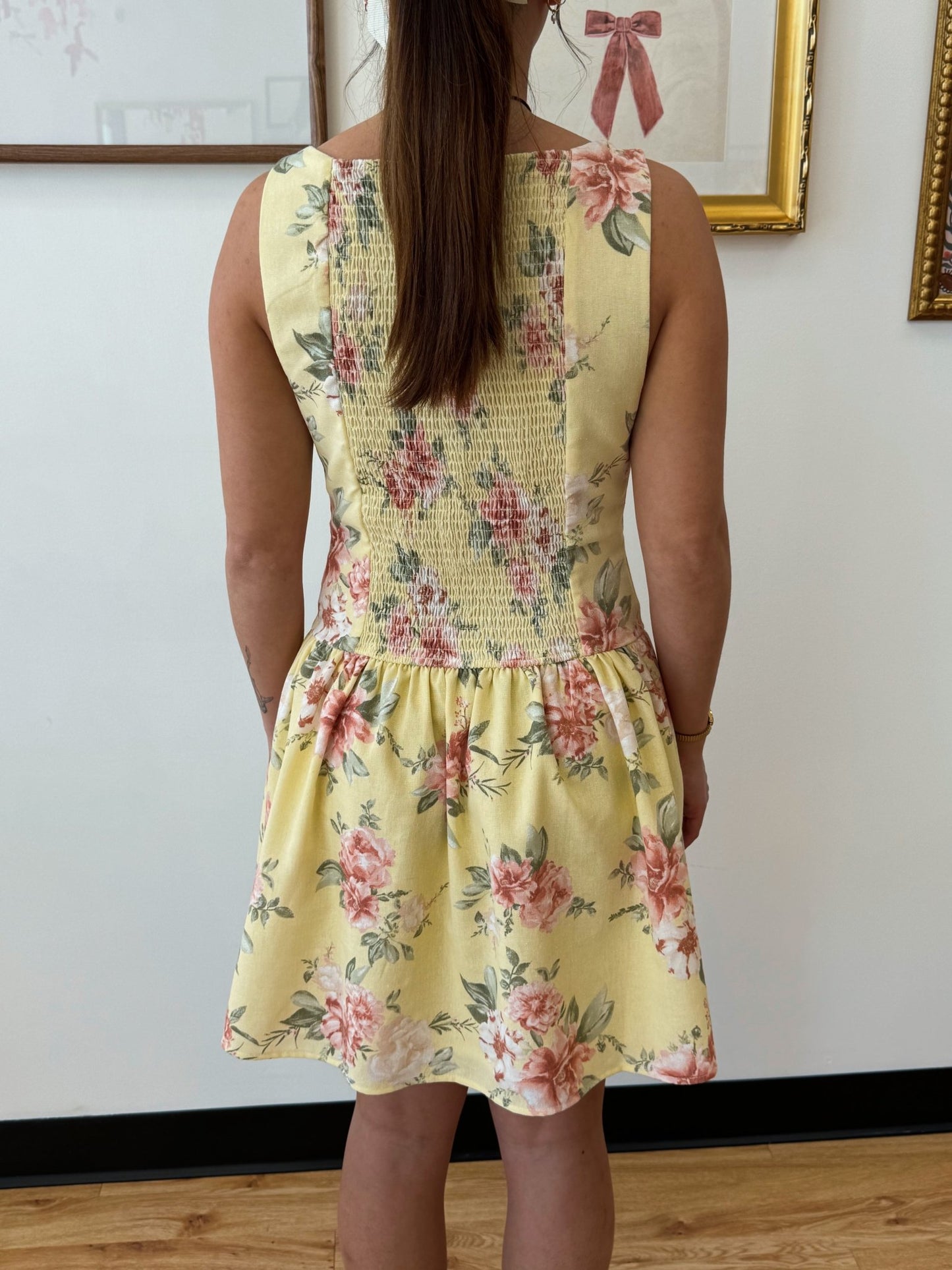 Boatneck Yellow Floral Dress Dress