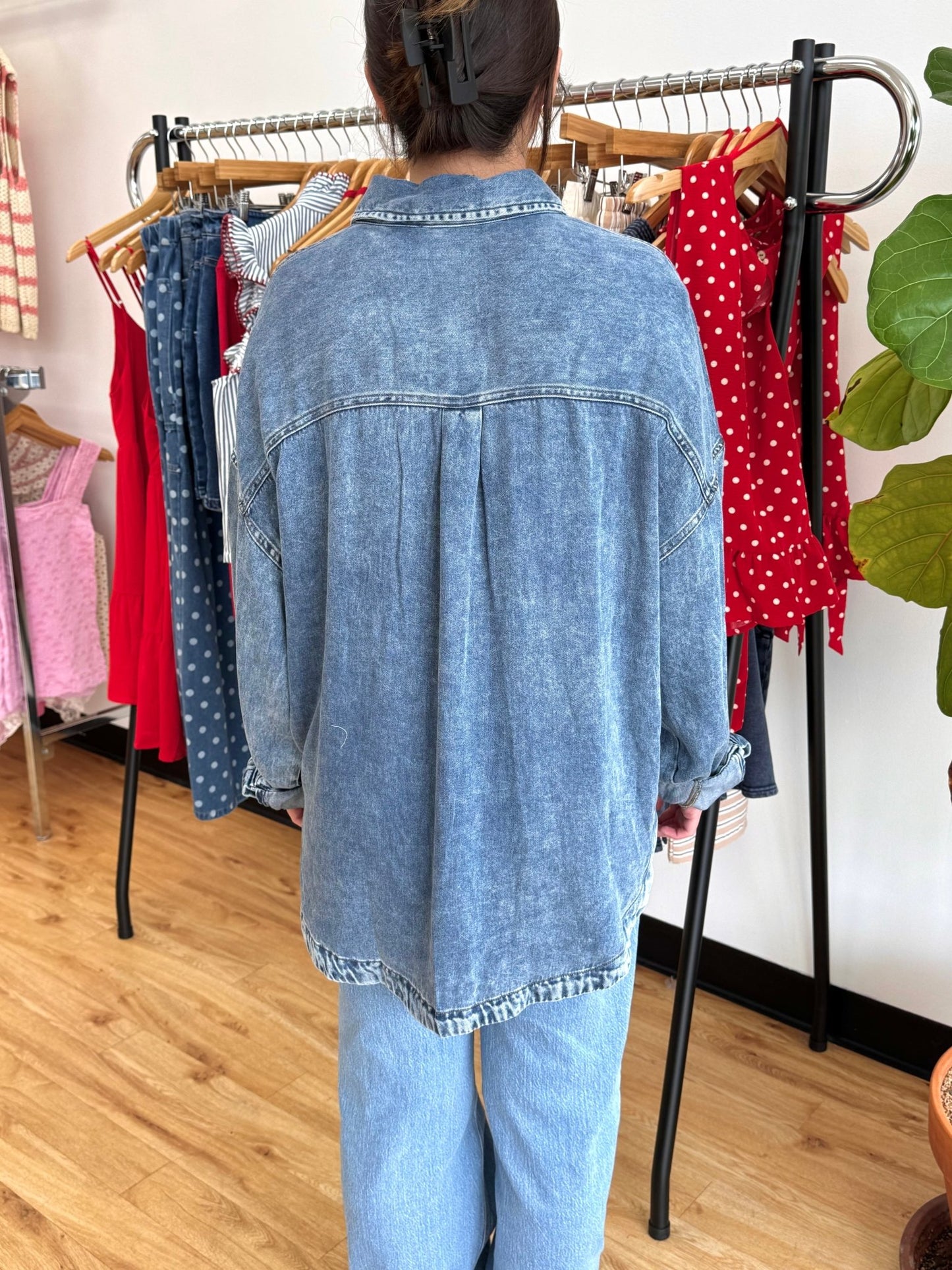 Chambray Button Down Top Outerwear