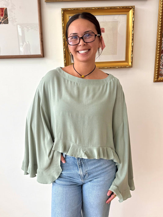 Cropped Flowy Sleeve Top Shirts & Tops