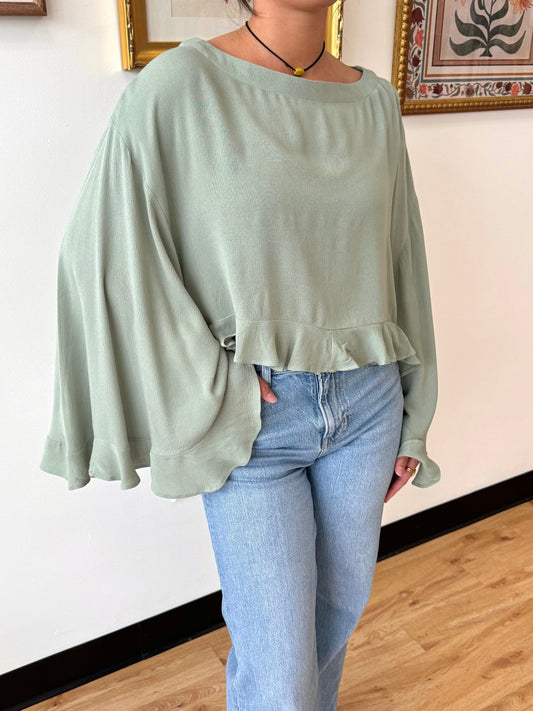 Cropped Flowy Sleeve Top Shirts & Tops