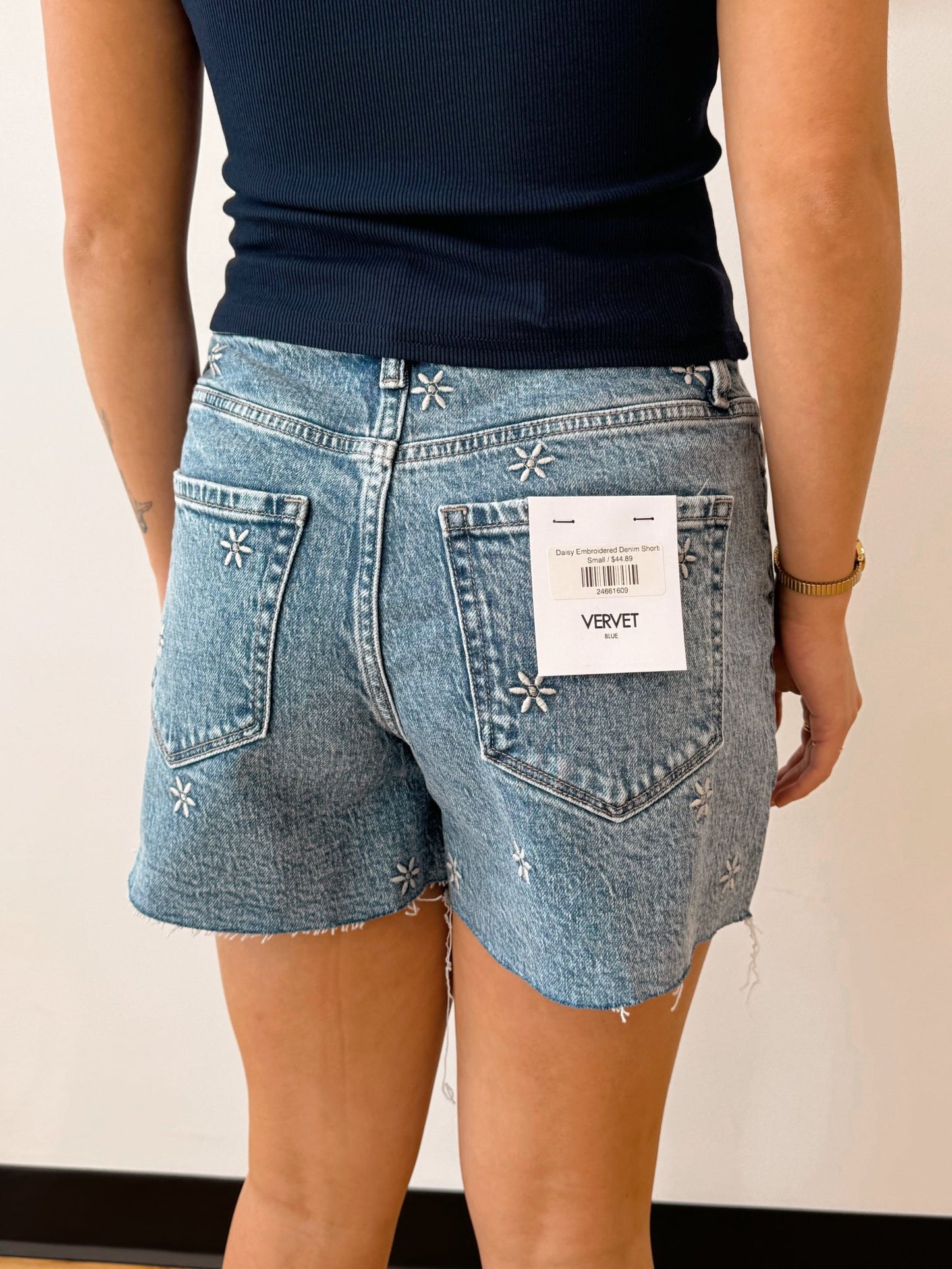 Daisy Embroidered Denim Shorts Shorts