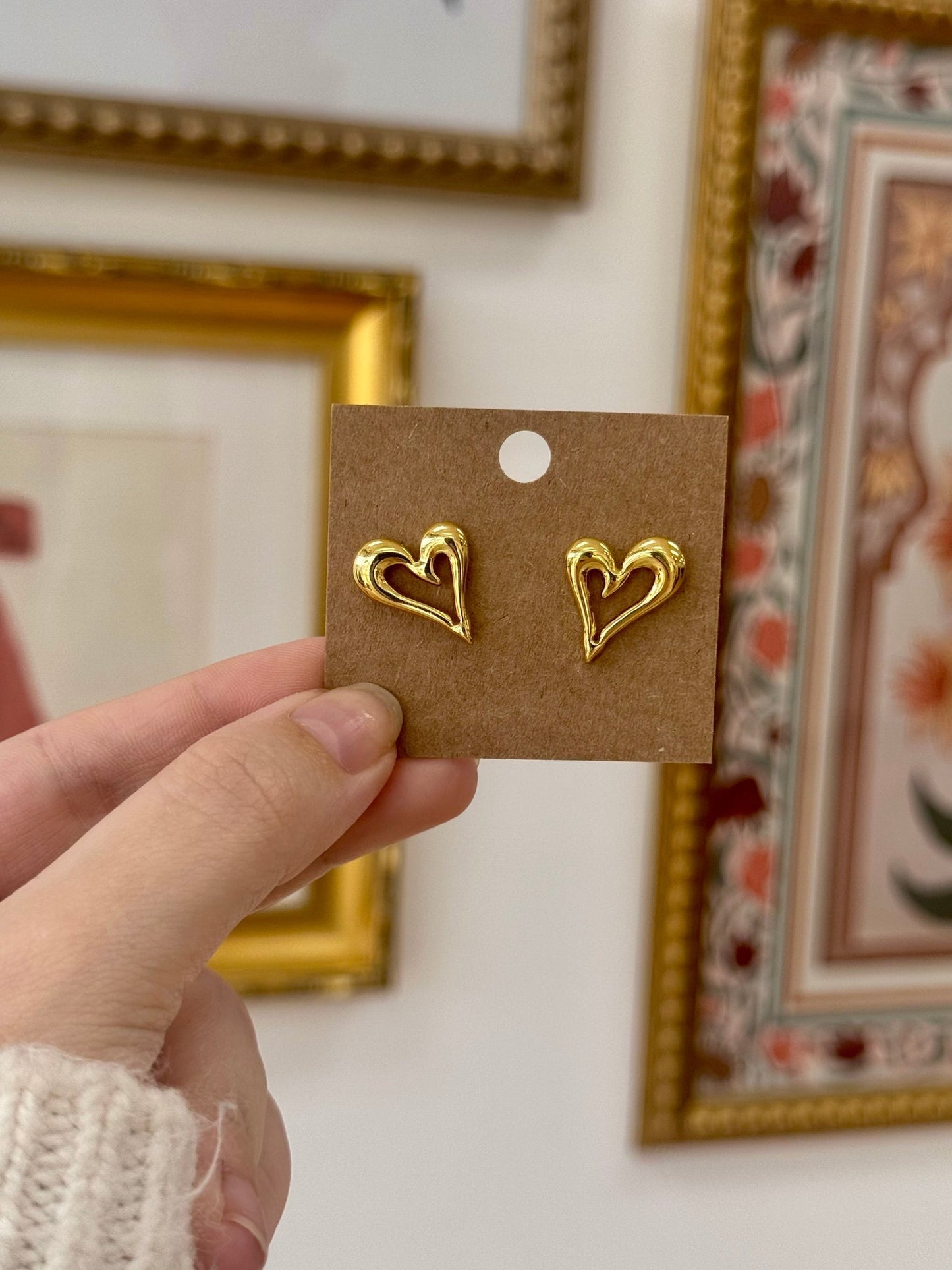 Gold Doodle Heart Studs Earrings