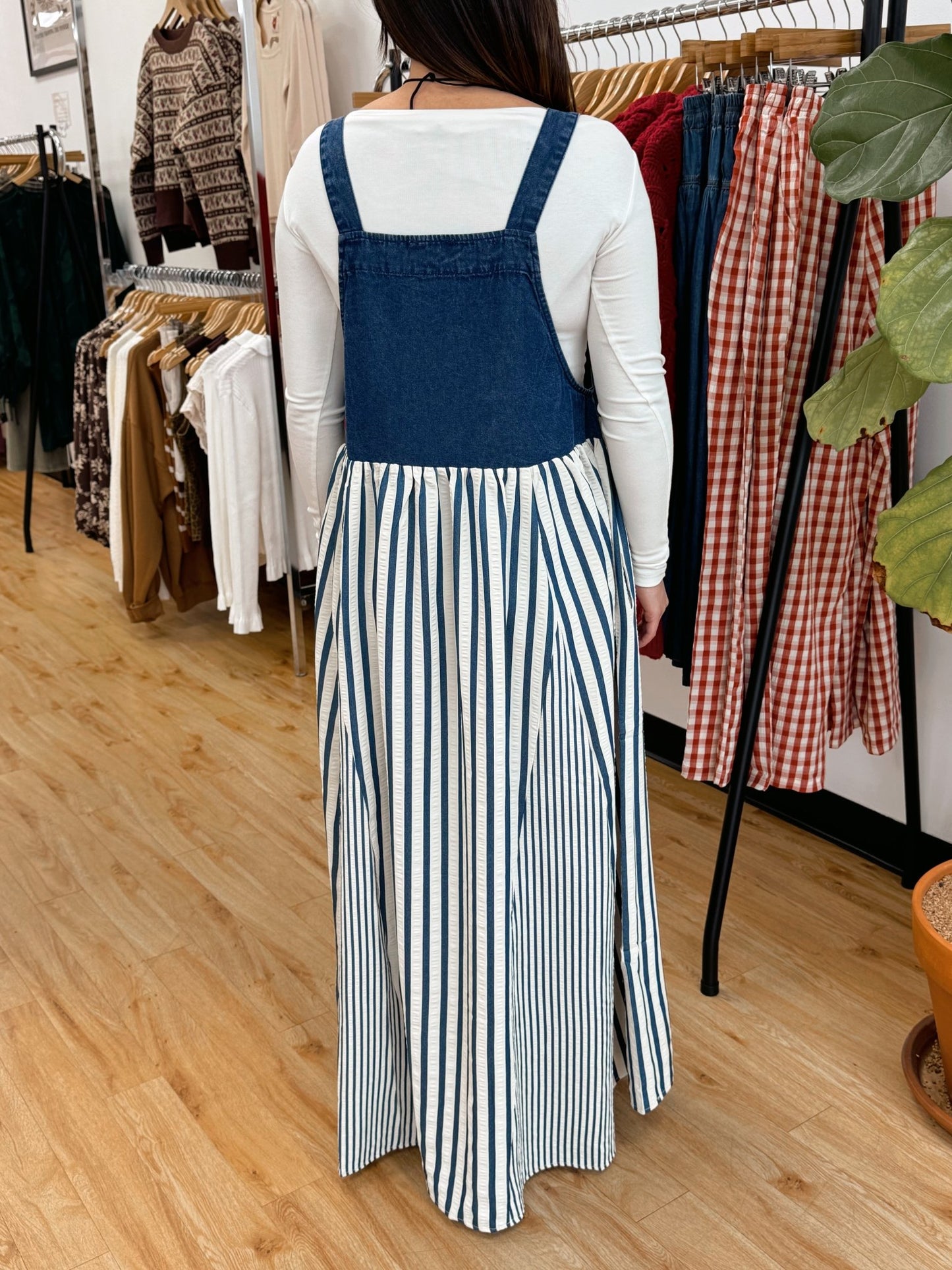 Navy Denim Overall Dress Dress