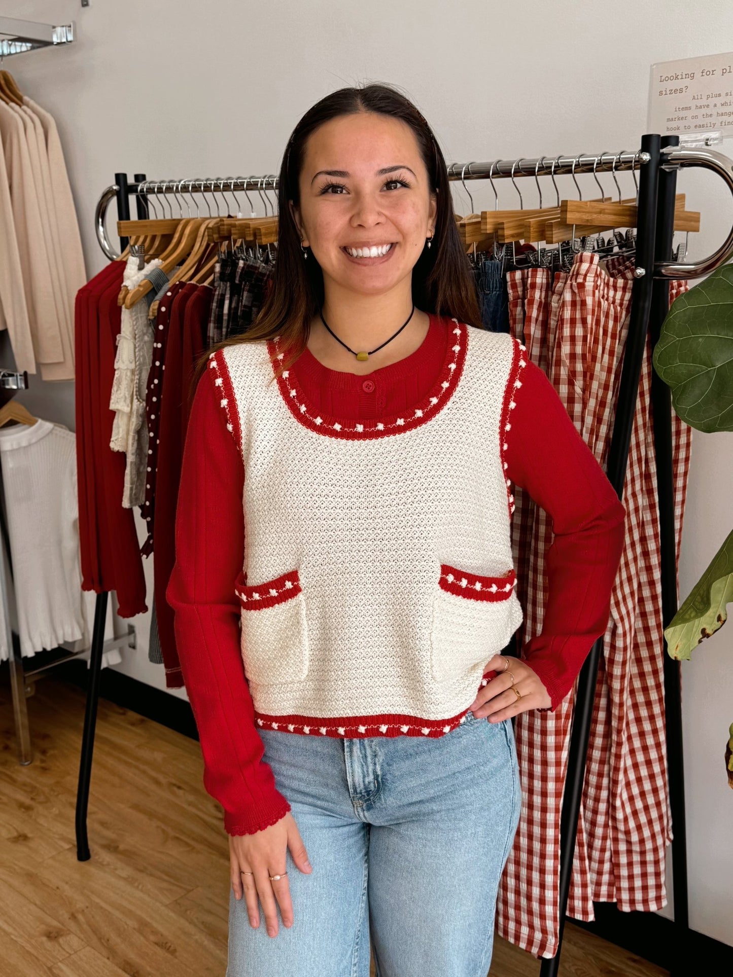 Red Trim Sleeveless Top Shirts & Tops