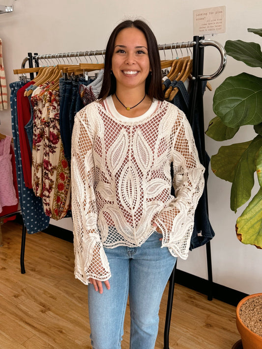 Scalloped Crochet Top Shirts & Tops