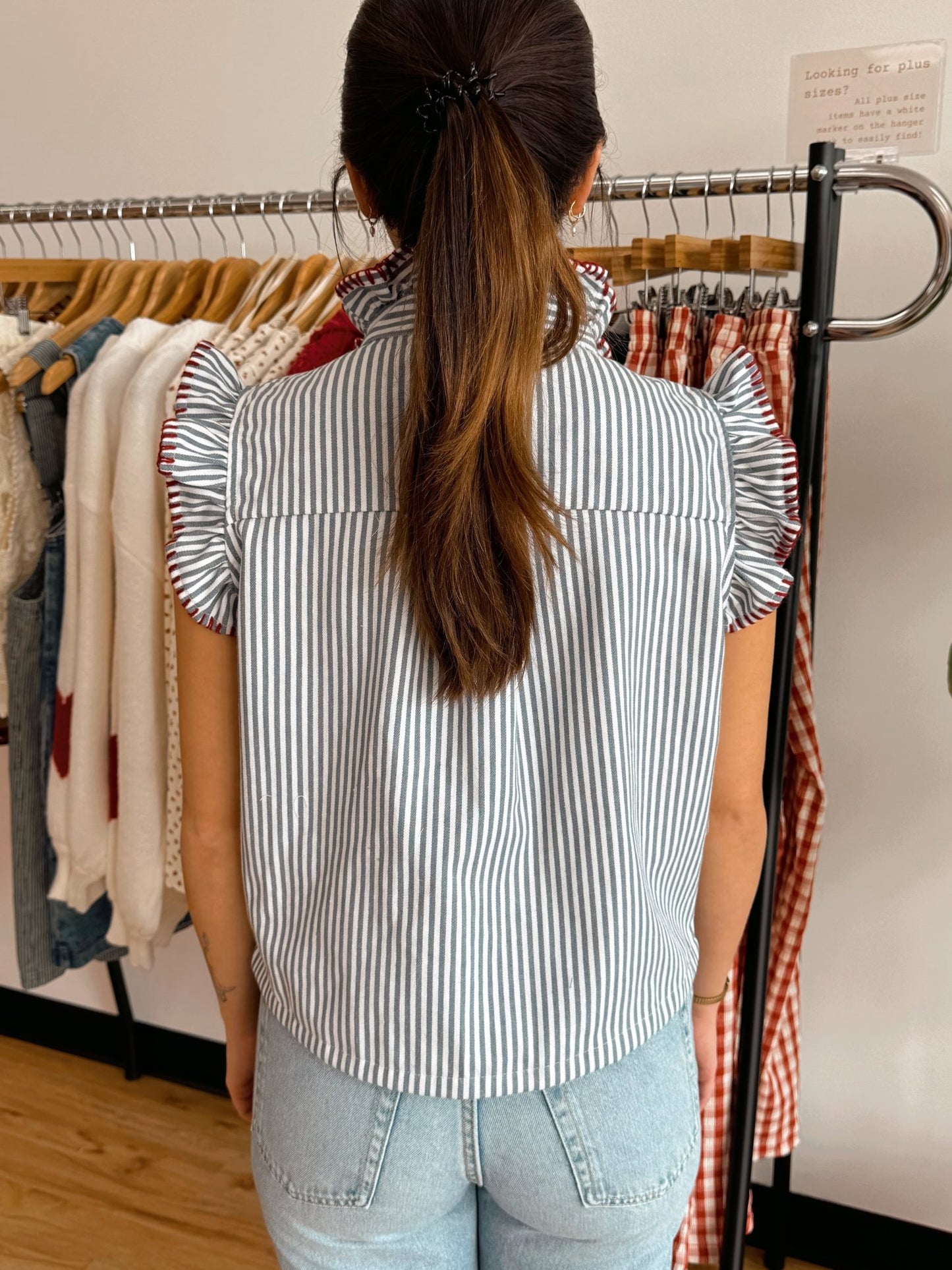 Striped Ruffle Sleeve Top Shirts & Tops