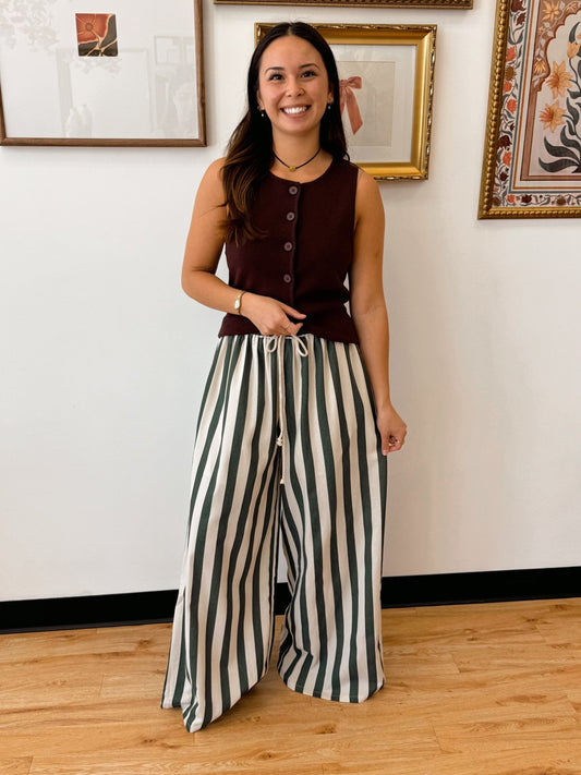 Wide Leg Green Striped Pants Pants