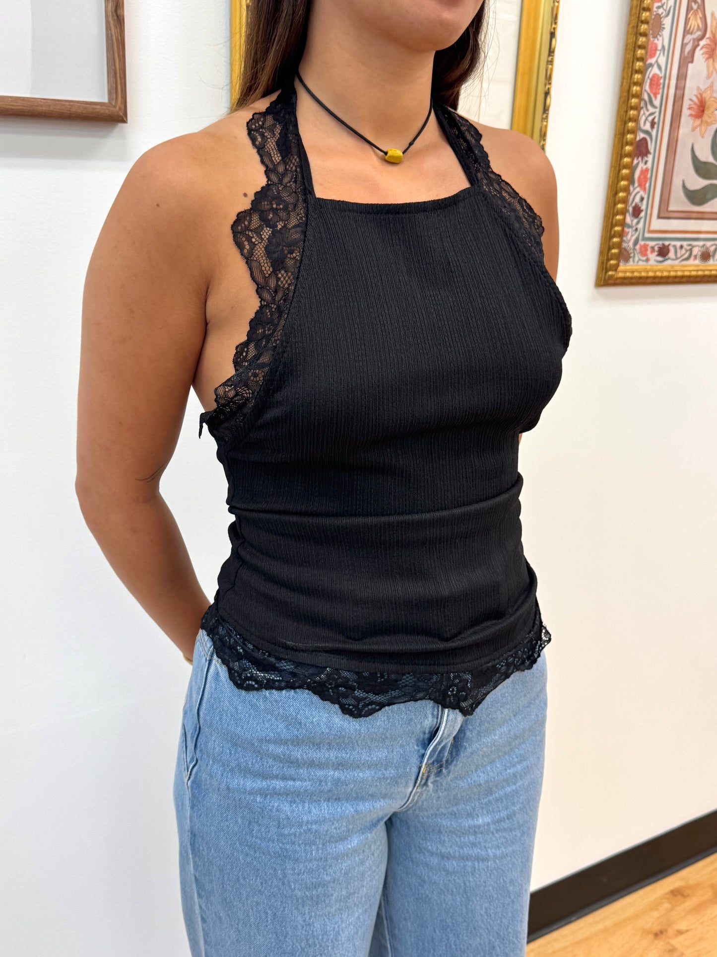 Lace Trimmed Halter Top