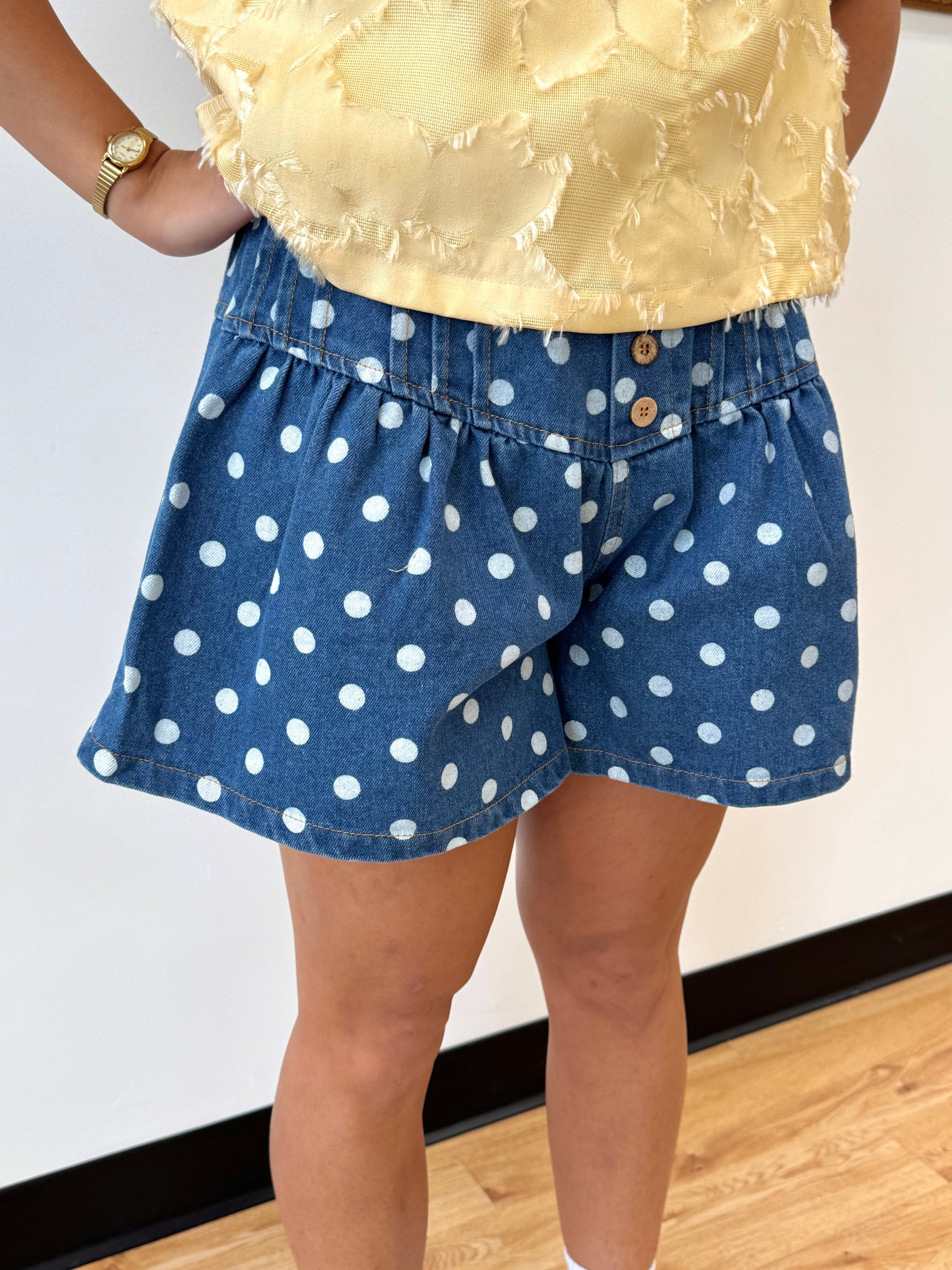 Polka Dot Denim Shorts Shorts