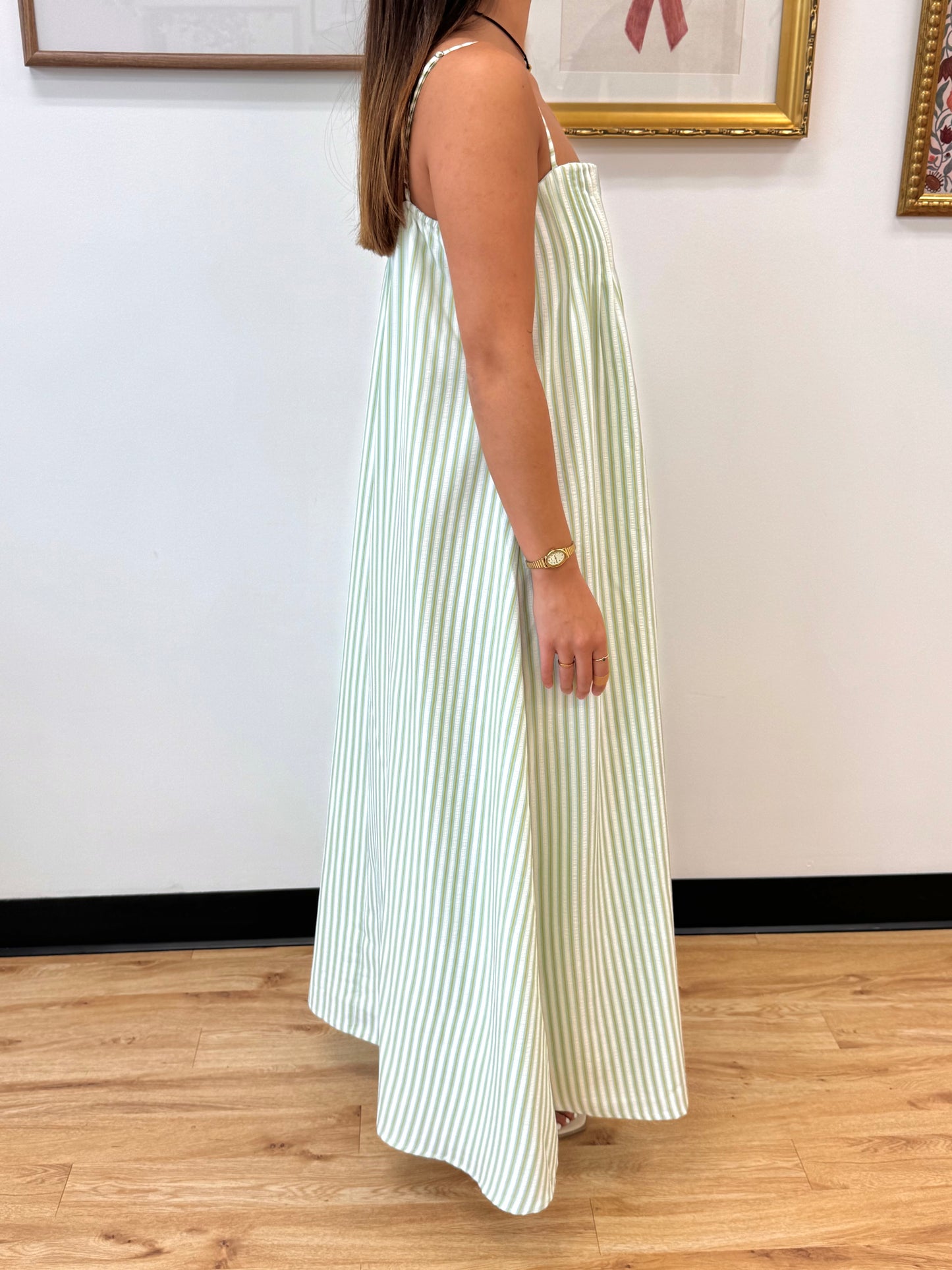 Stripe Print Pleated Maxi Dress Dress