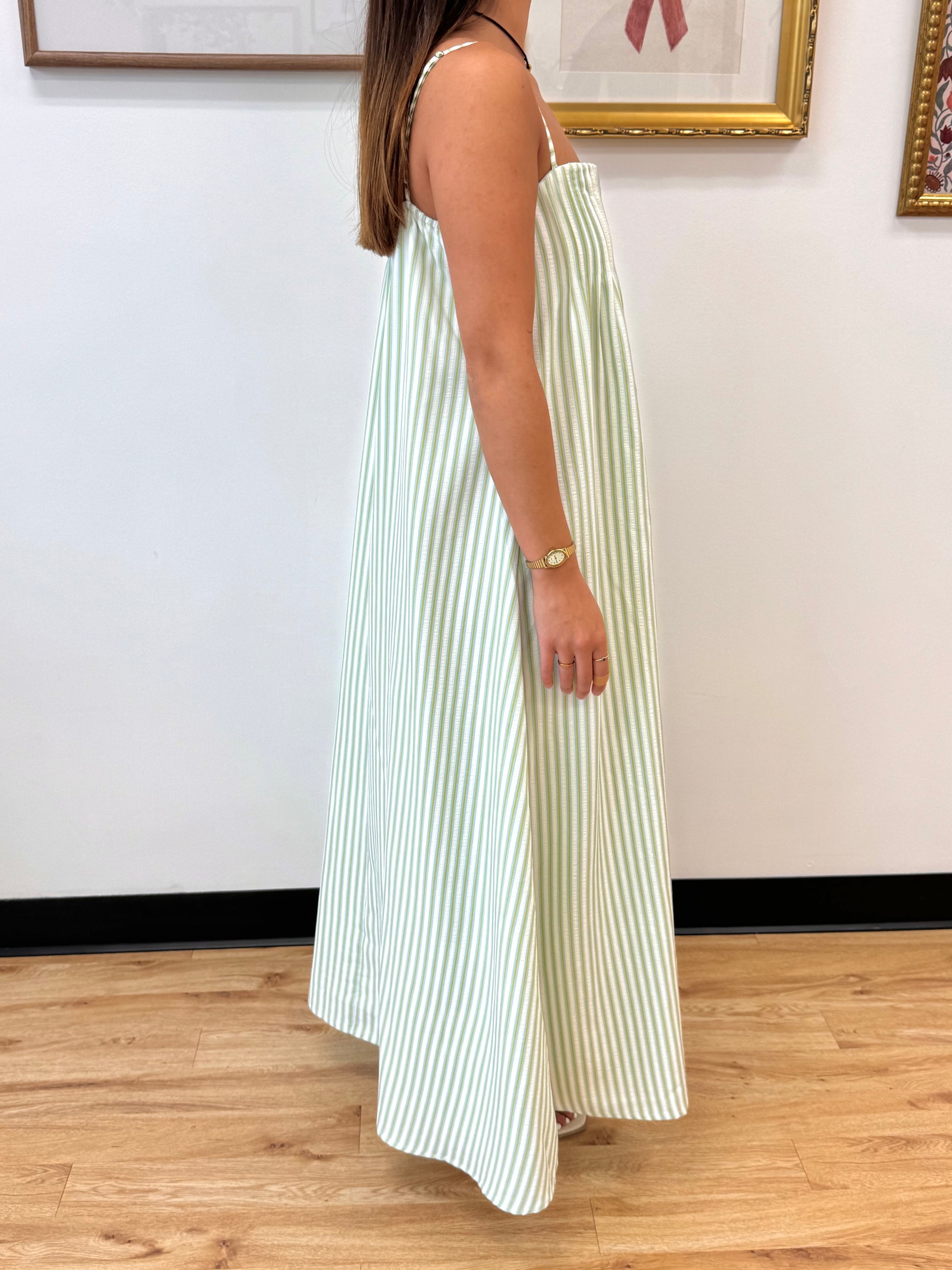 Stripe Print Pleated Maxi Dress Dress