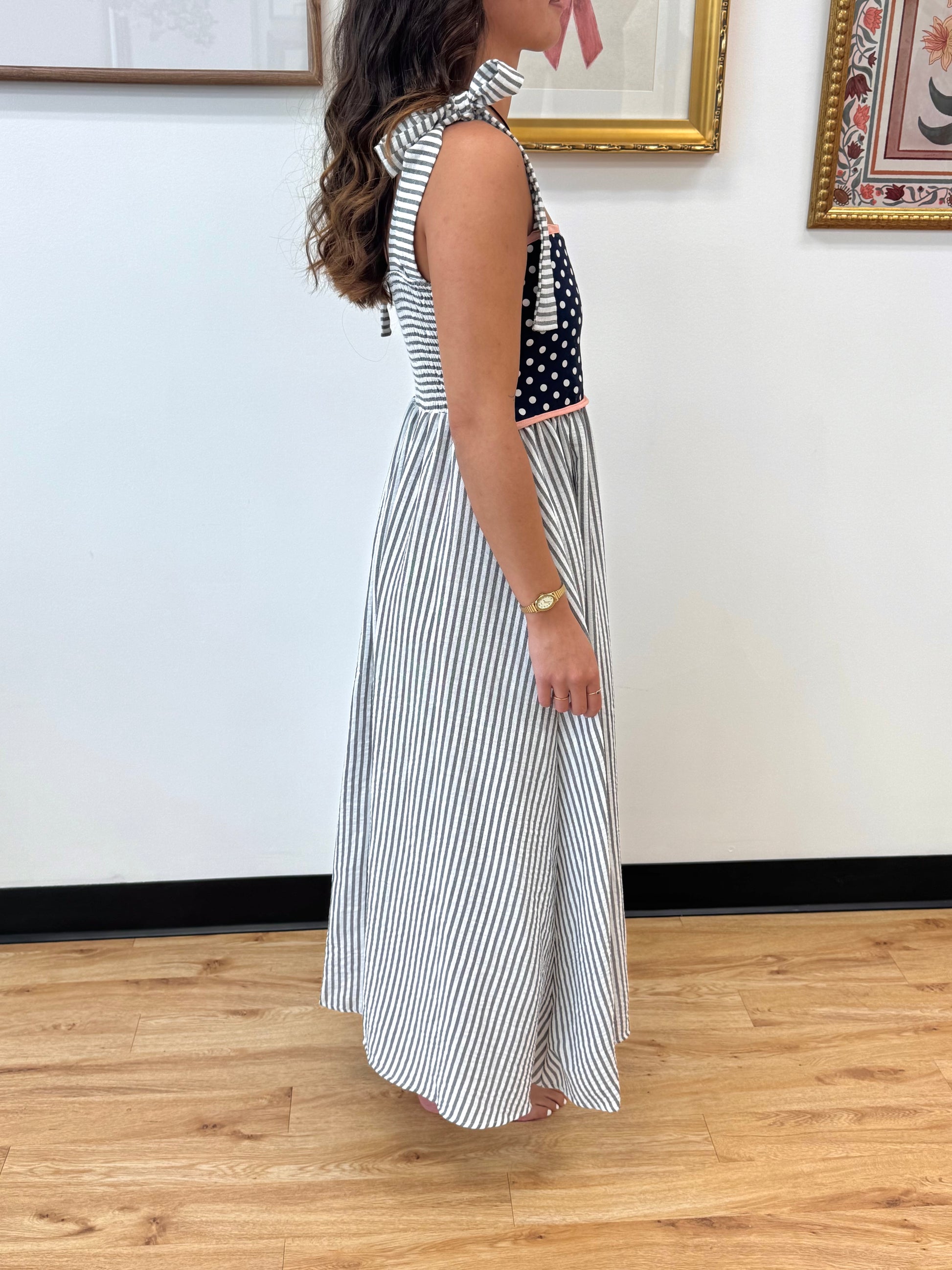 Navy Mixed Patterned Midi Dress Dress