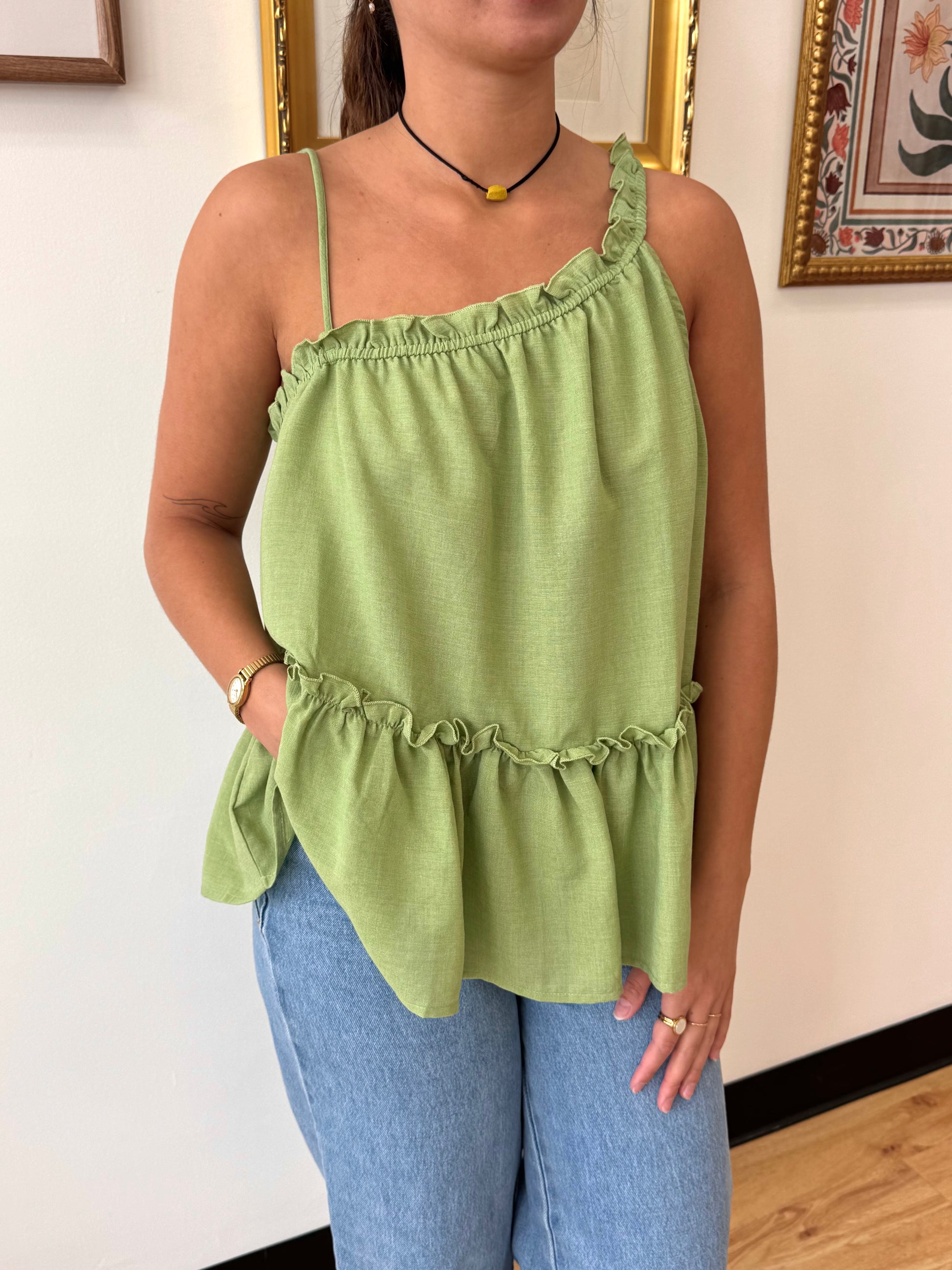 One Shoulder Ruffled Tank Top Shirts & Tops