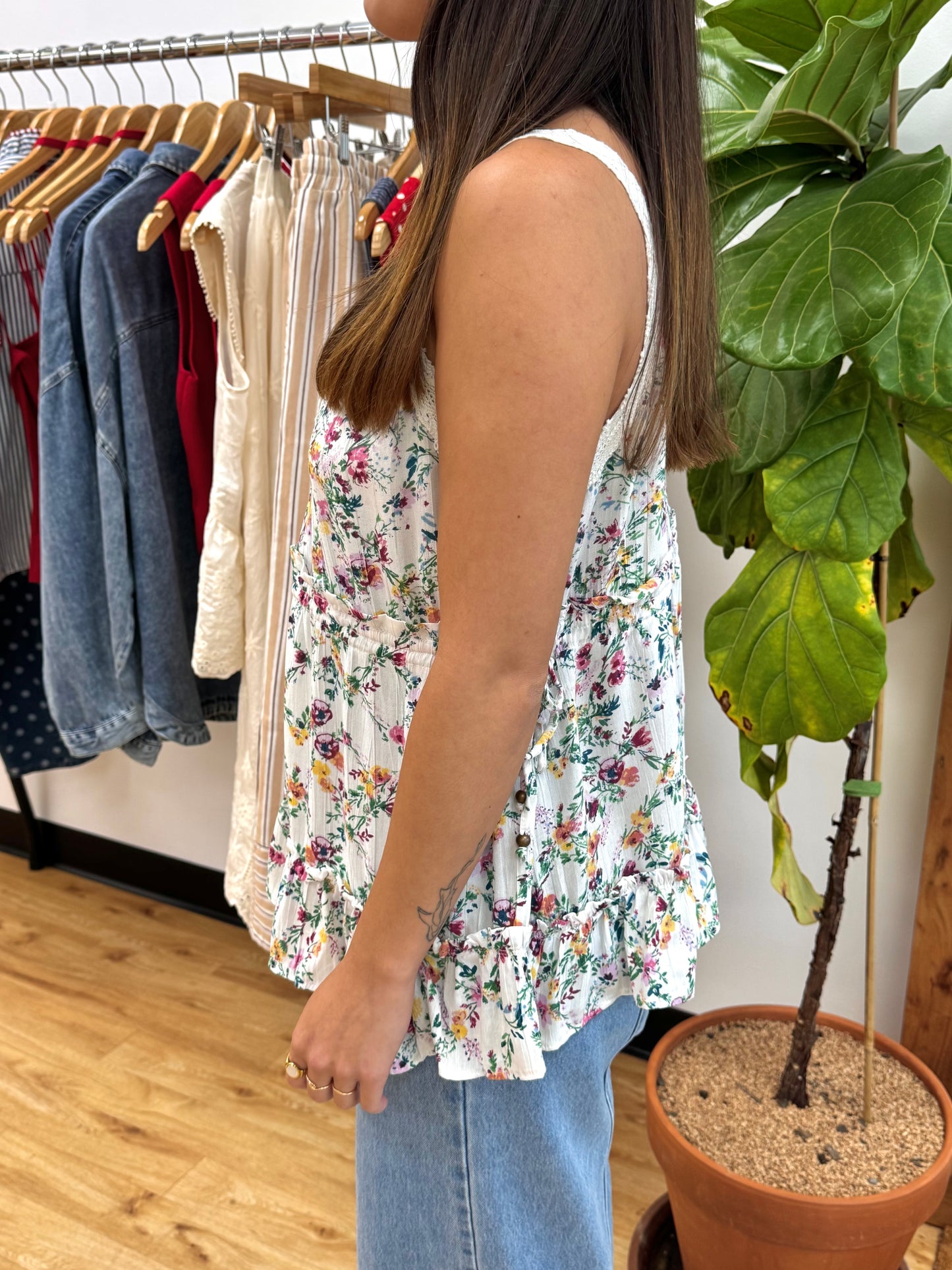 Floral Lace Trim Tank Top