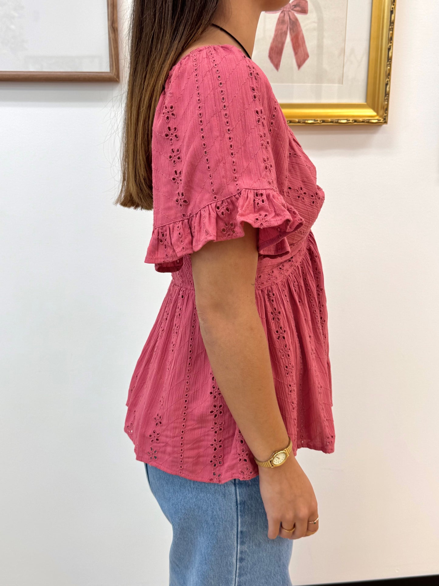 Eyelet Embroidered Twist Top
