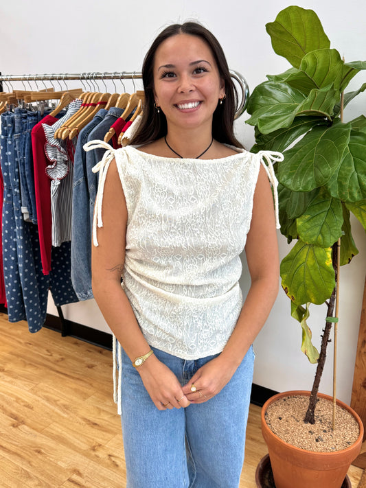 Boat Neck Ivory Lace Top Shirts & Tops