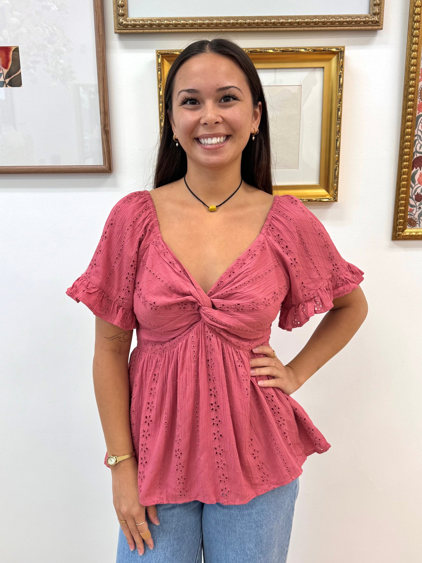 Eyelet Embroidered Twist Top