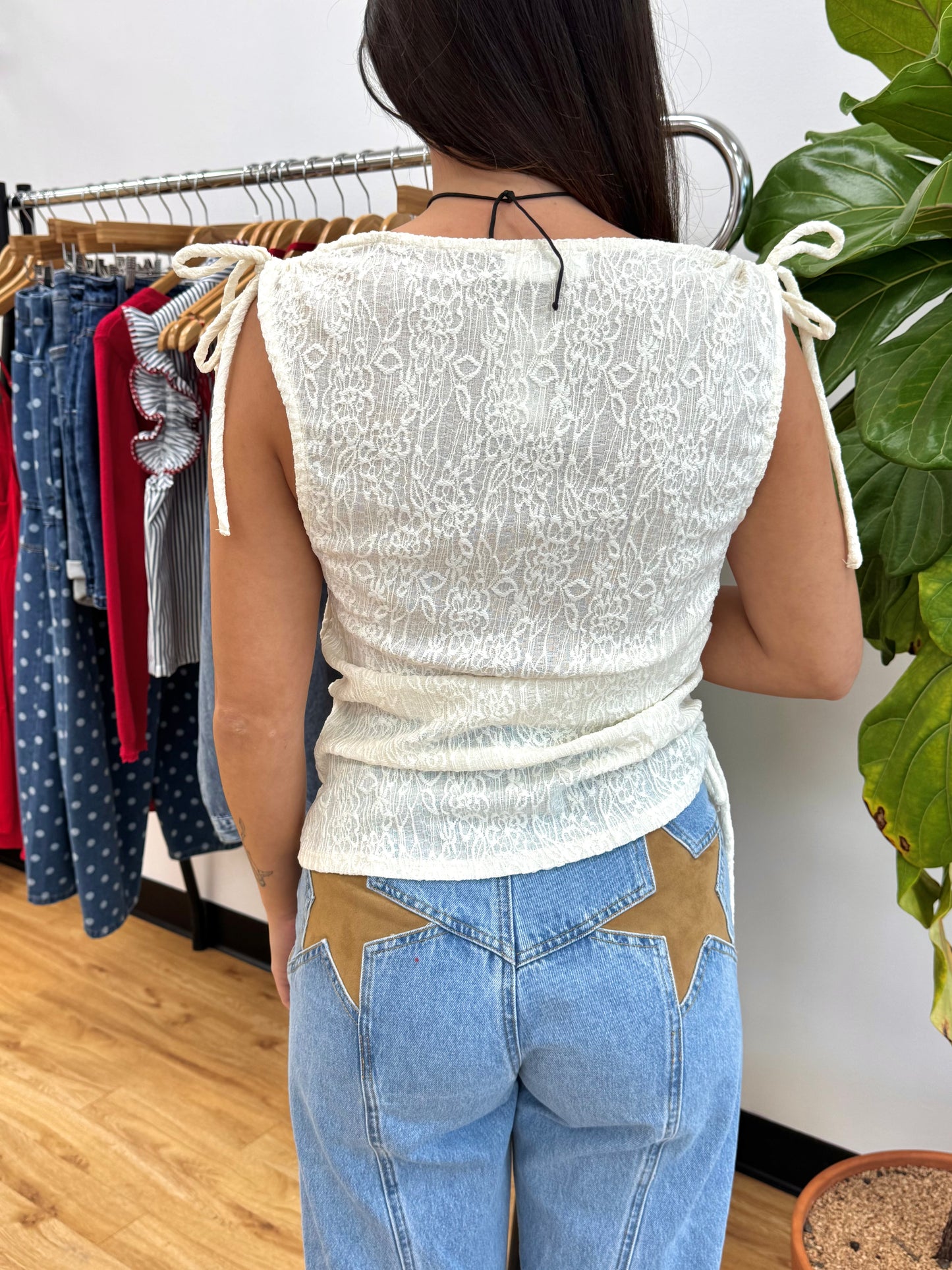 Boat Neck Ivory Lace Top Shirts & Tops