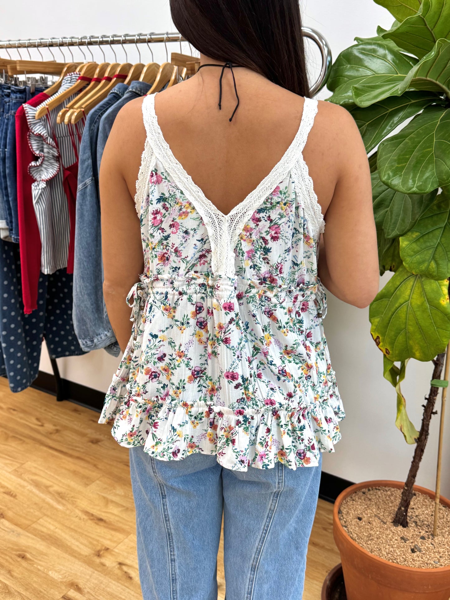 Floral Lace Trim Tank Top