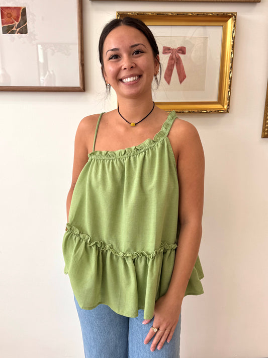 One Shoulder Ruffled Tank Top Shirts & Tops