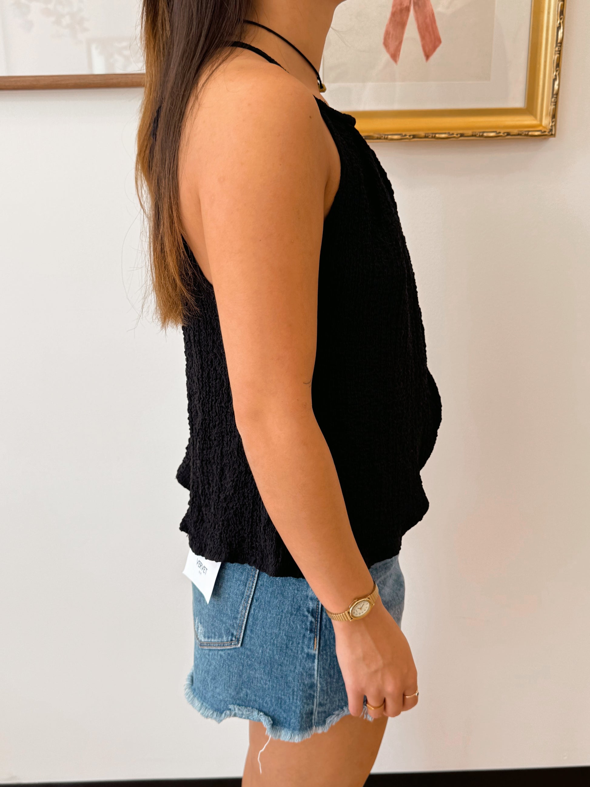 Textured Halter Overlay Top Shirts & Tops