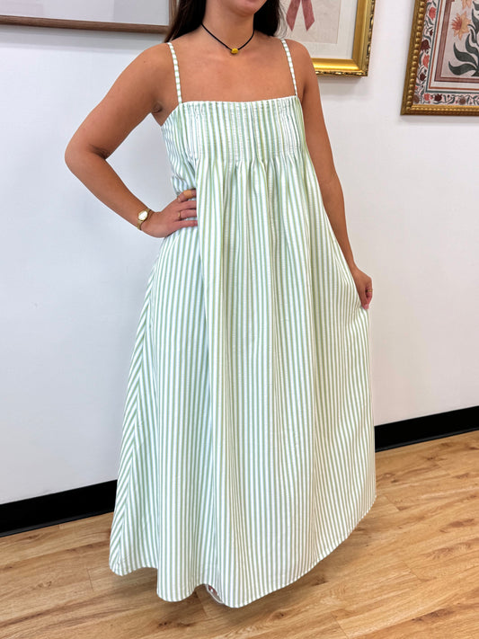 Stripe Print Pleated Maxi Dress Dress