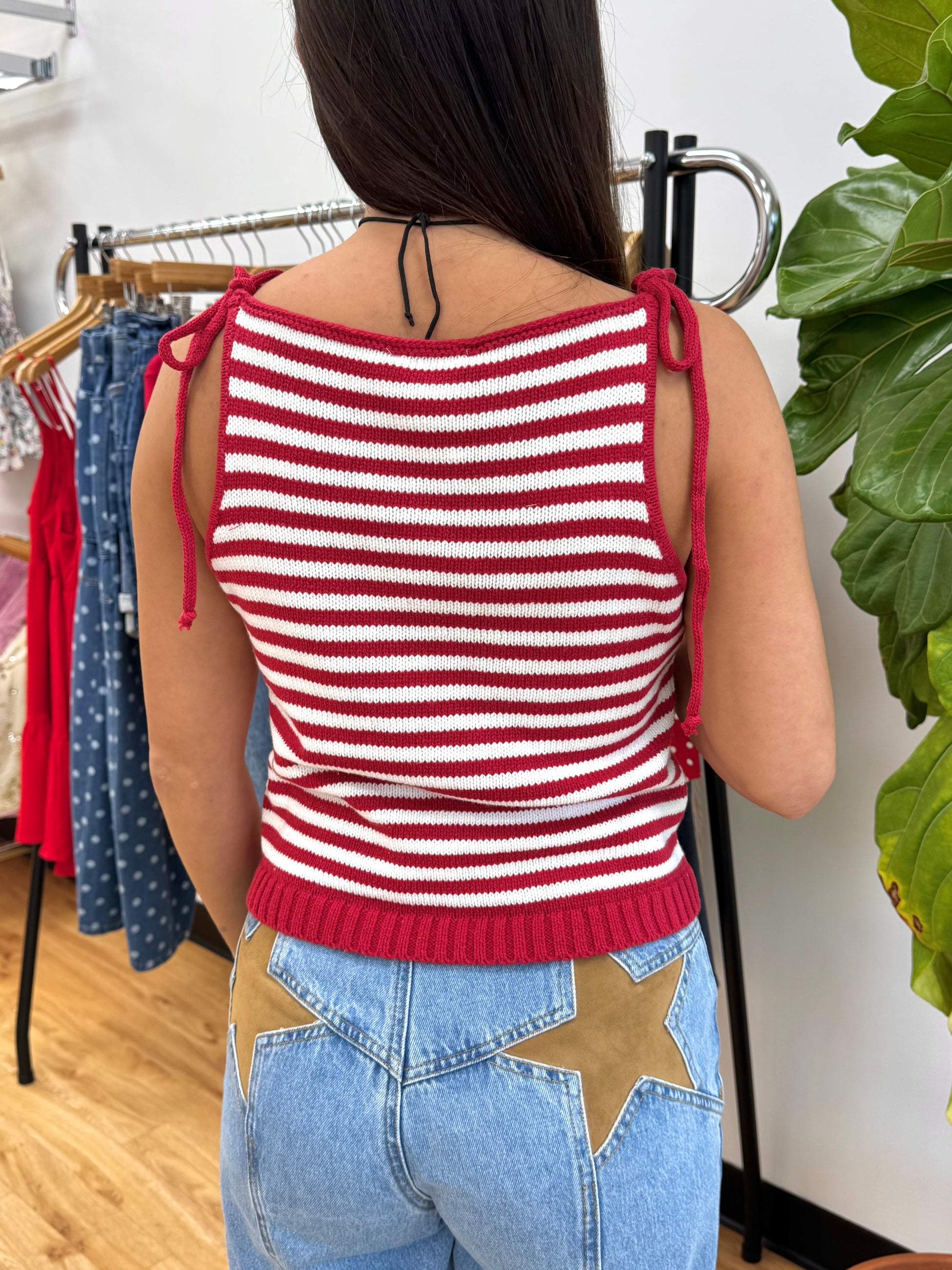 Striped Knit Tie Tank Top Shirts & Tops