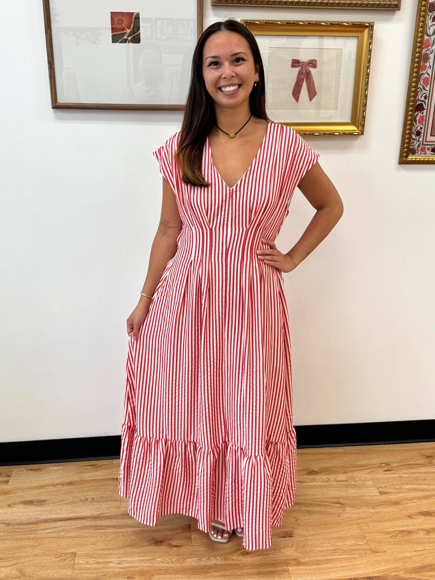 Pleated Waist Stripe Maxi Dress Dress