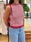 Striped Knit Tie Tank Top Shirts & Tops