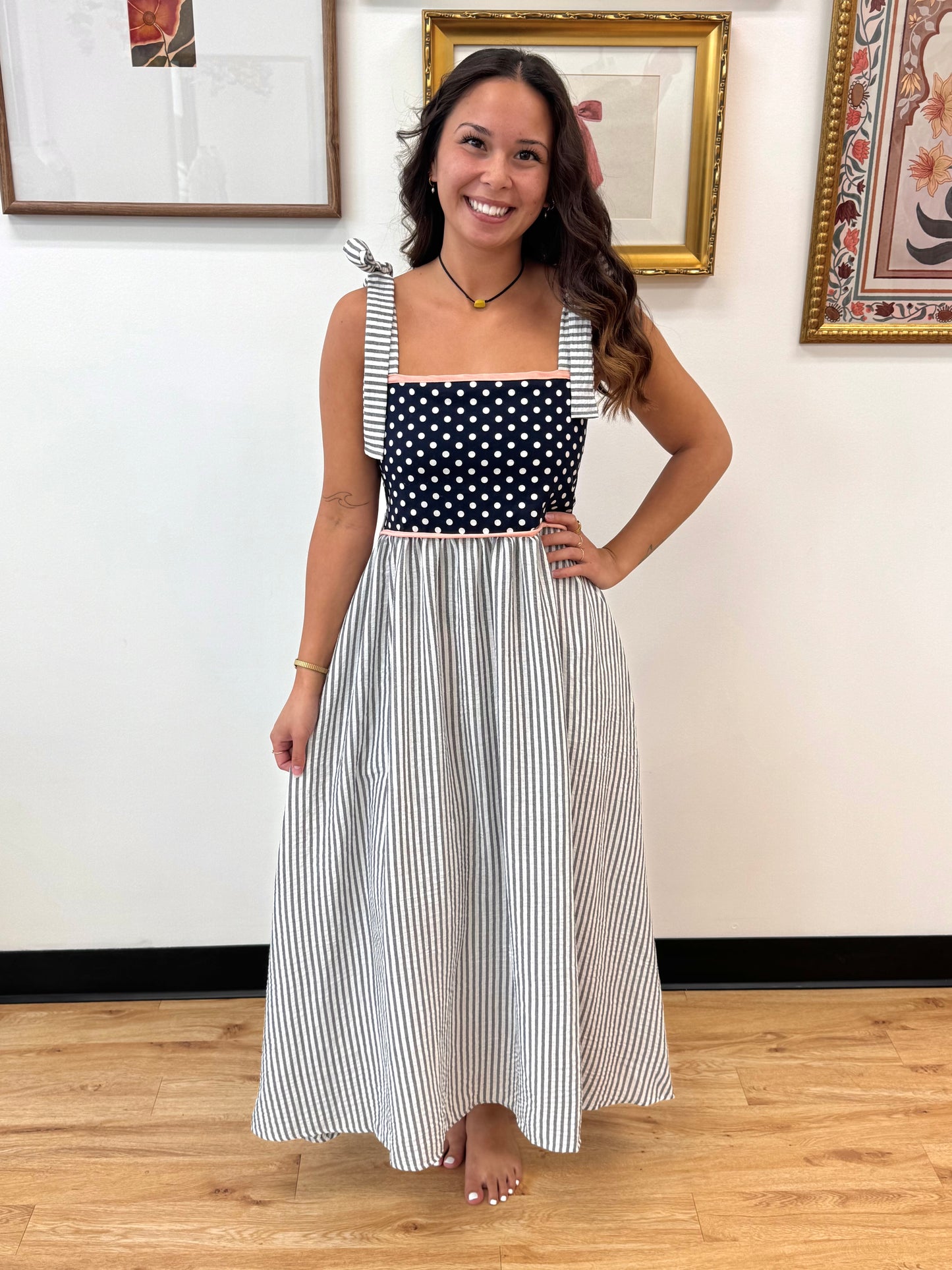 Navy Mixed Patterned Midi Dress Dress