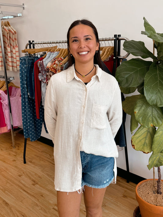 Oversized Button-Down Linen Top Shirts & Tops