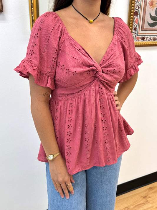 Eyelet Embroidered Twist Top