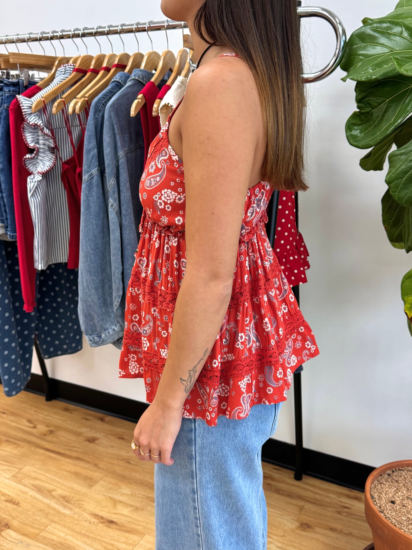 Red Paisley Tank Top Shirts & Tops