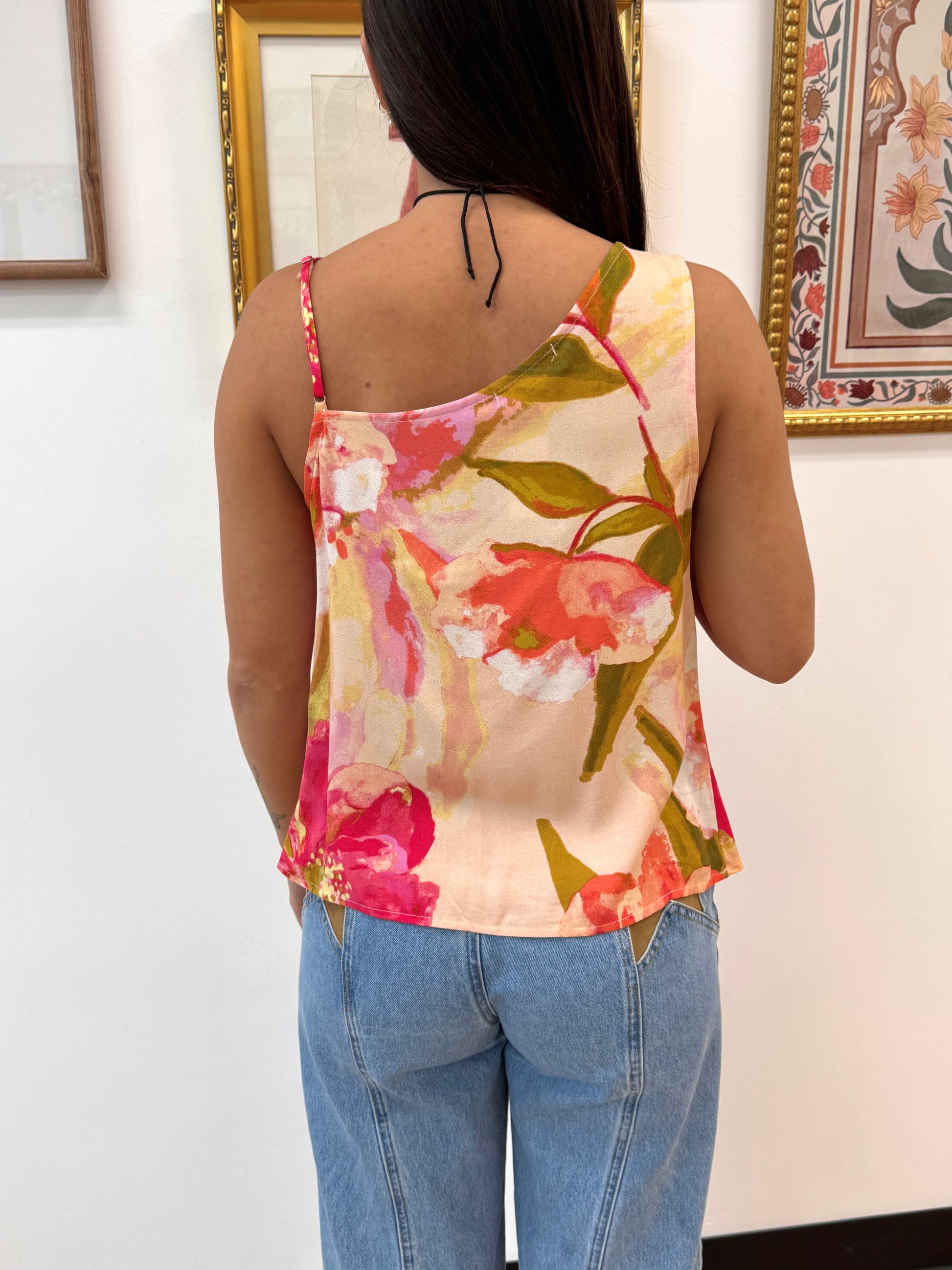 Asymmetric Cowl Neck Floral Tank Shirts & Tops