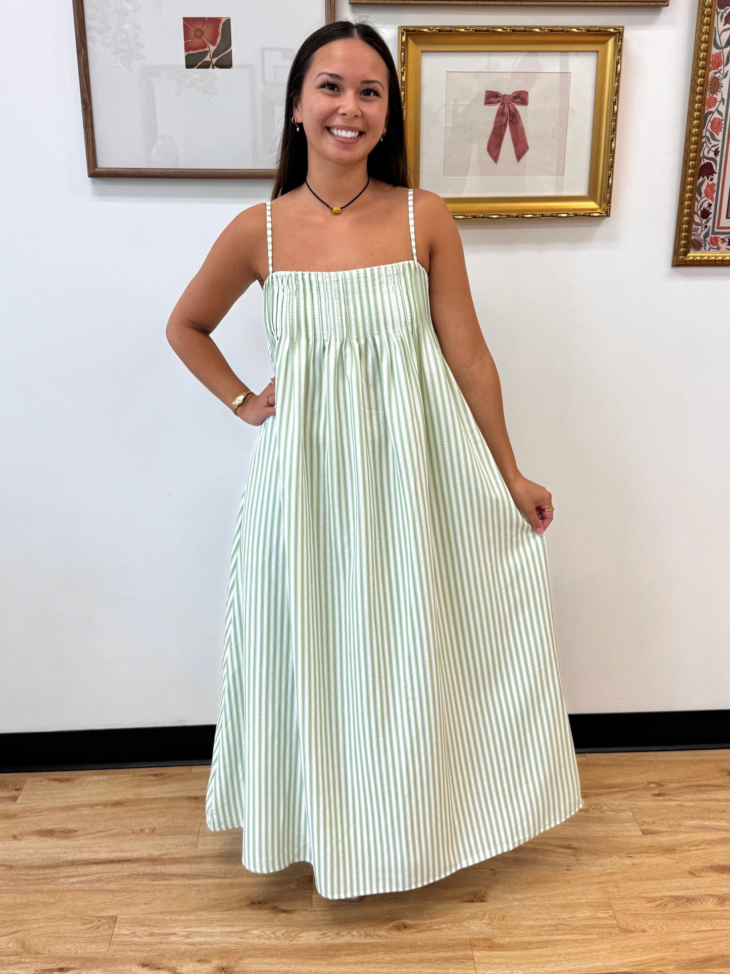 Stripe Print Pleated Maxi Dress Dress