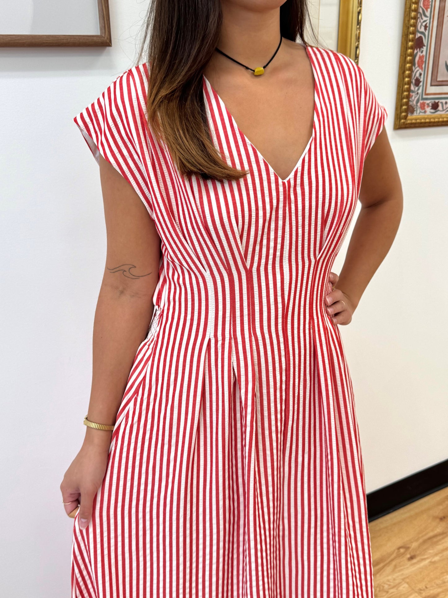 Pleated Waist Stripe Maxi Dress Dress