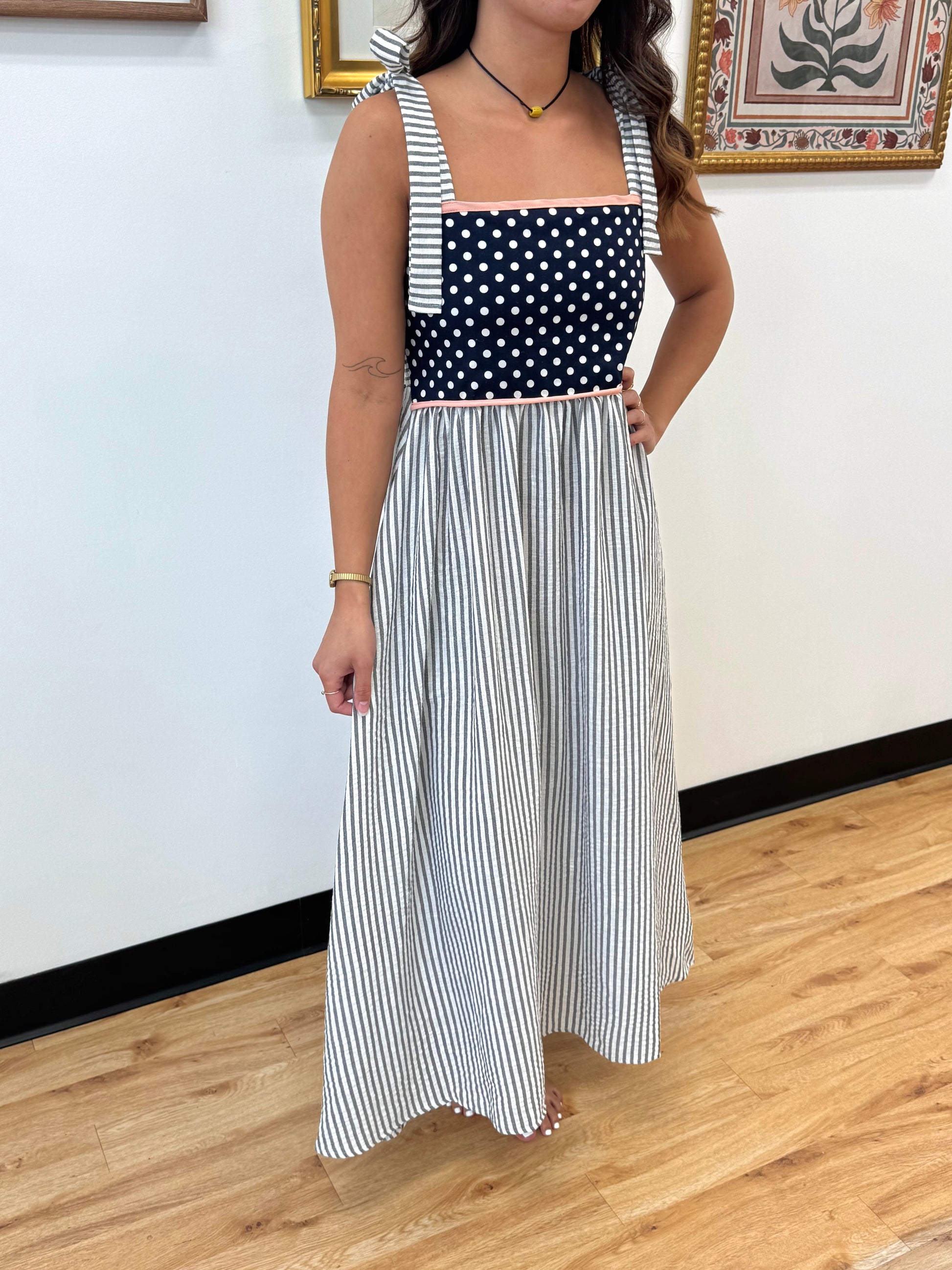 Navy Mixed Patterned Midi Dress Dress